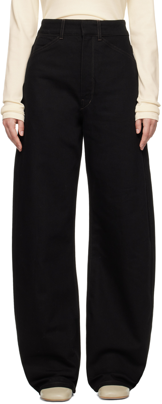 Shop Lemaire Black High Waisted Curve Jeans In Bk999 Black