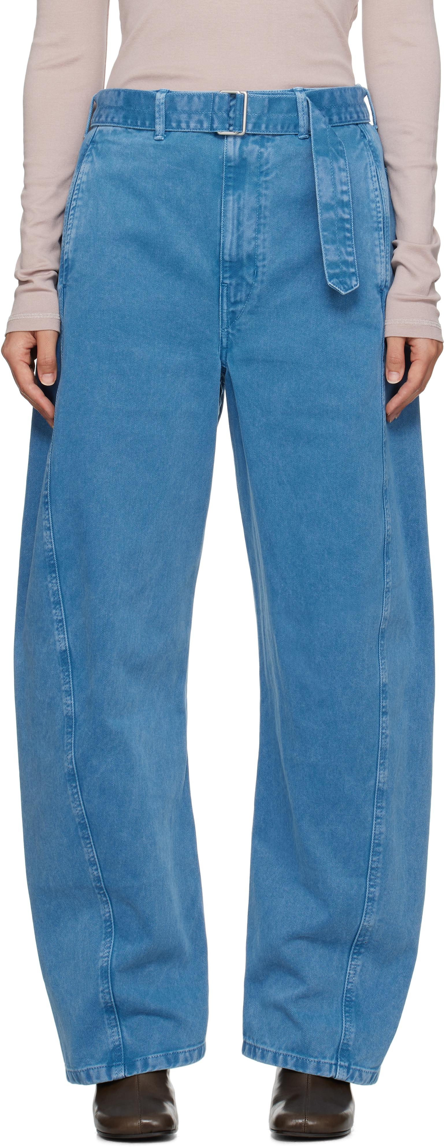 LEMAIRE BLUE TWISTED BELTED JEANS 