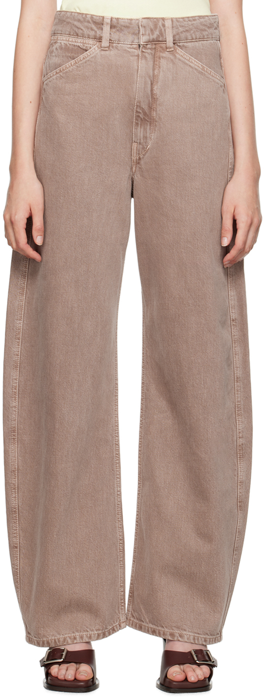 Shop Lemaire Pink High Waisted Curved Jeans In Pu814 Denim Mauve