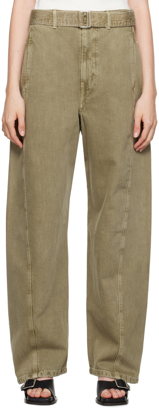 Shop Lemaire Green Twisted Belted Jeans In Gr629 Denim Olive