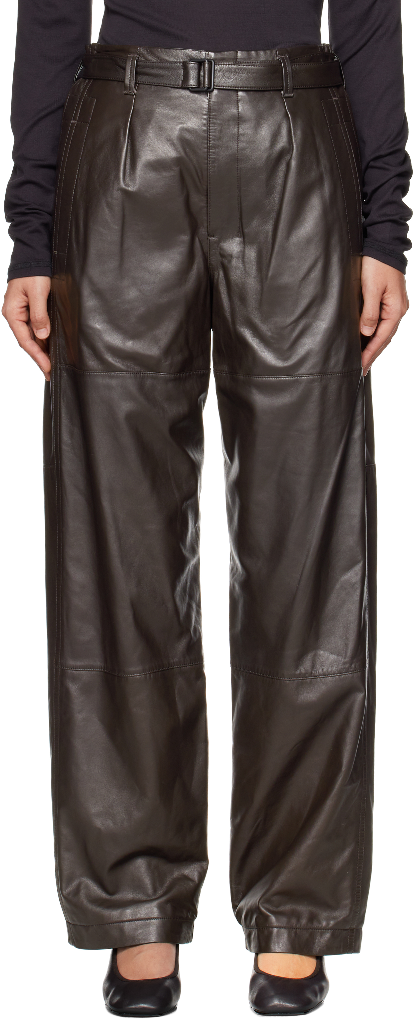 Black Drawstring Parachute Leather Pants