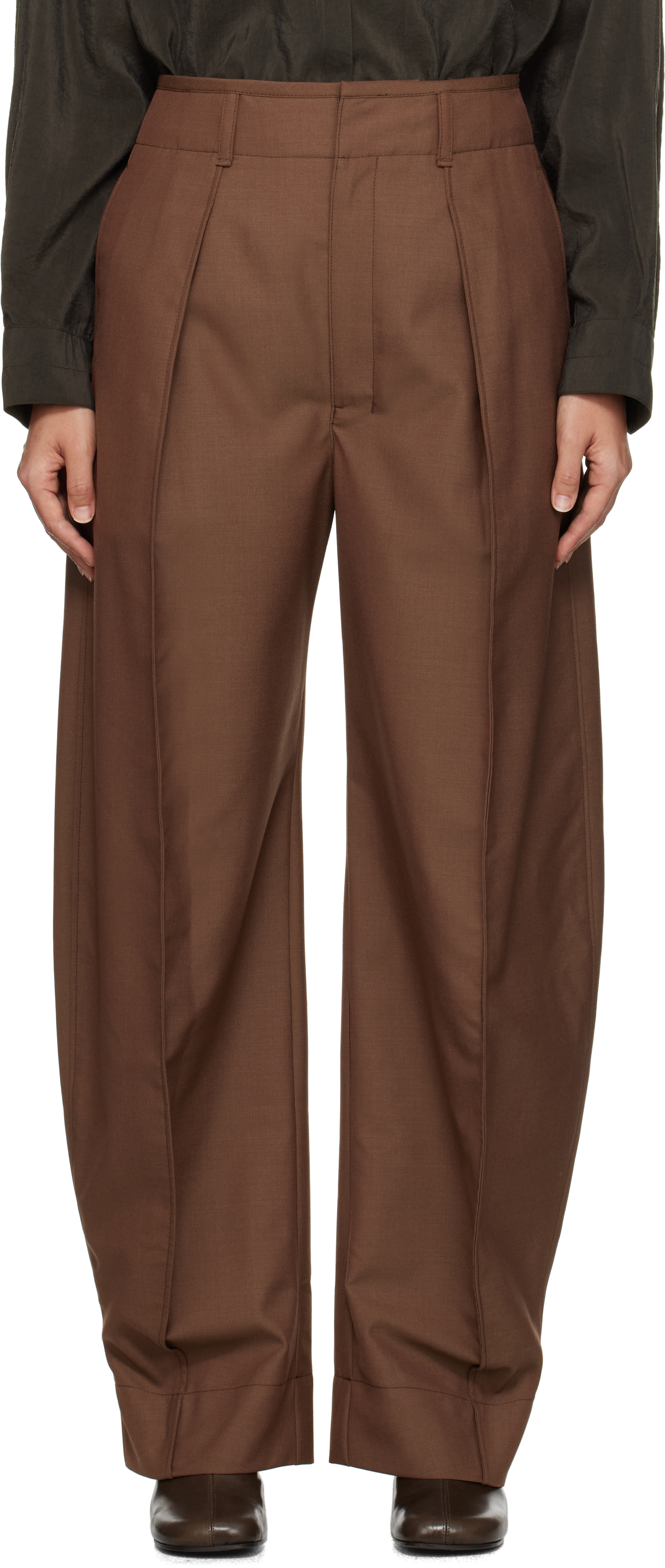 Brown Curved Volume Tailored Trousers