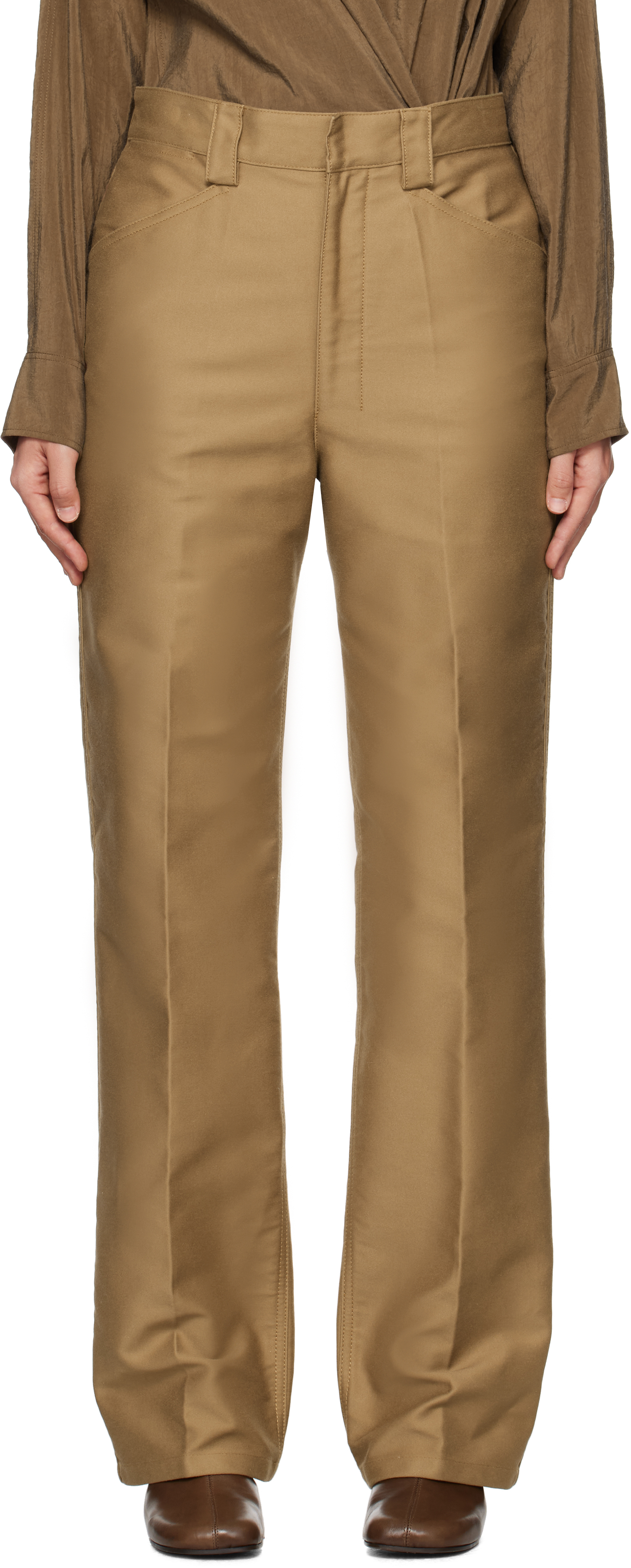 LEMAIRE: Tan Straight Trousers | SSENSE