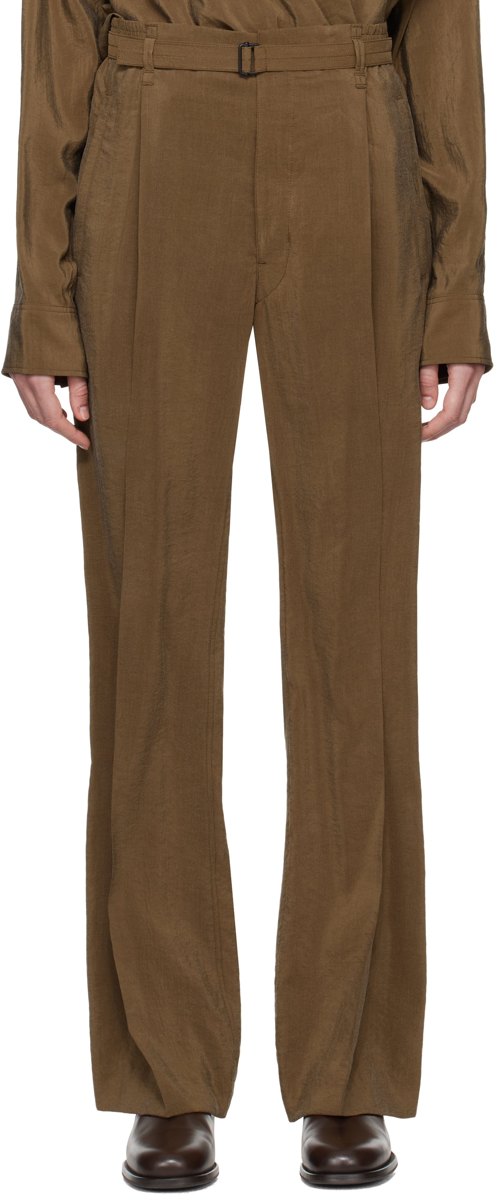 Shop Lemaire Brown Belted Relaxed Trousers In Br425 Havana