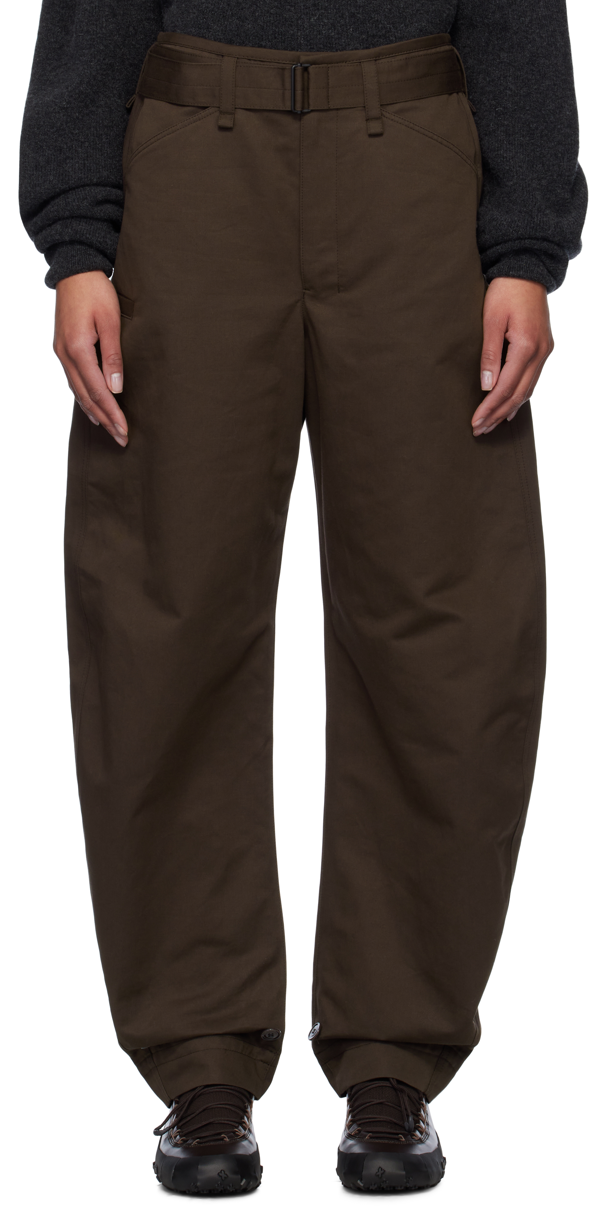 Brown Belted Tapered Trousers