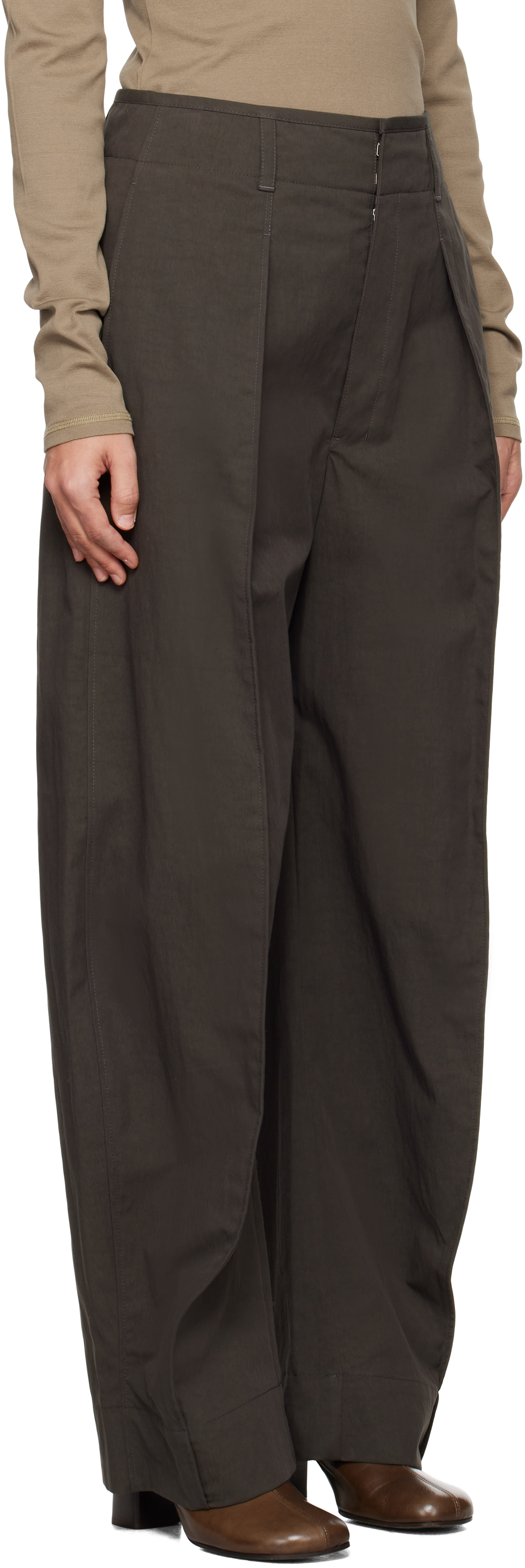 Lemaire Brown Curved Volume Trousers In Br504 Dark Brown