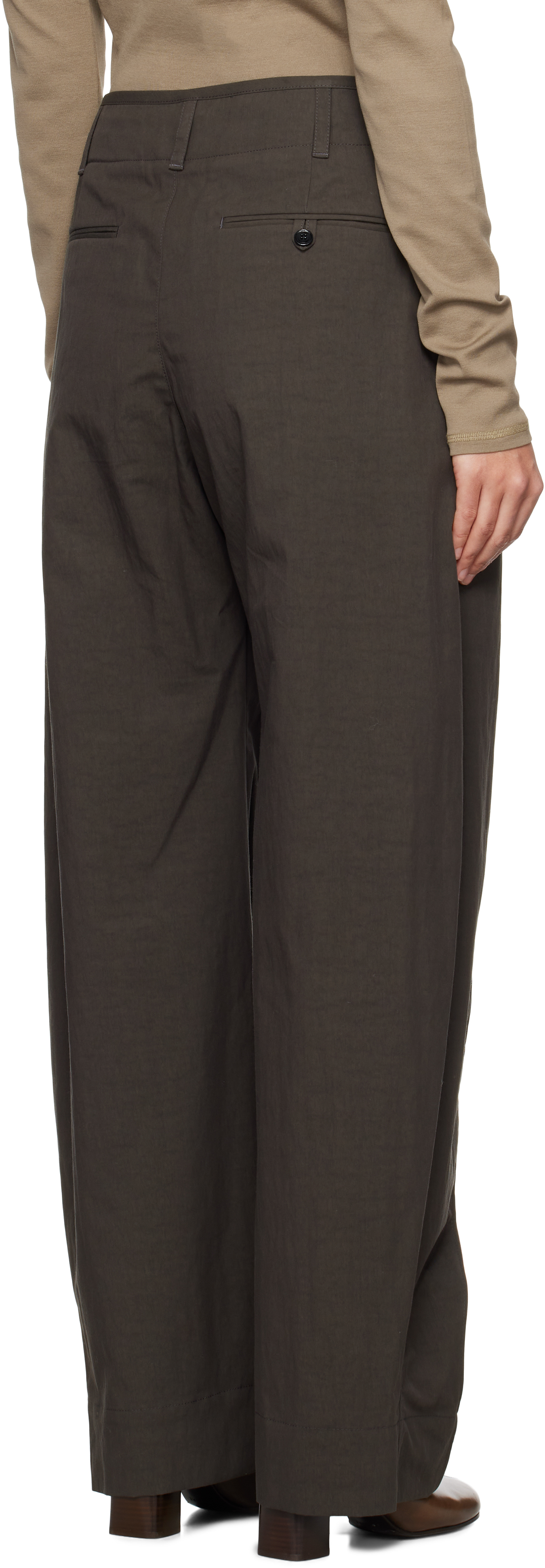 Lemaire Brown Curved Volume Trousers In Br504 Dark Brown