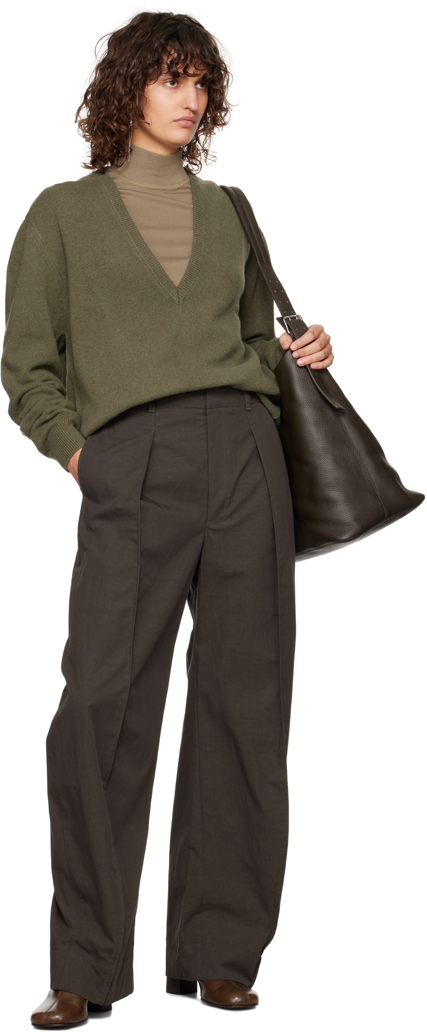Lemaire Brown Curved Volume Trousers In Br504 Dark Brown