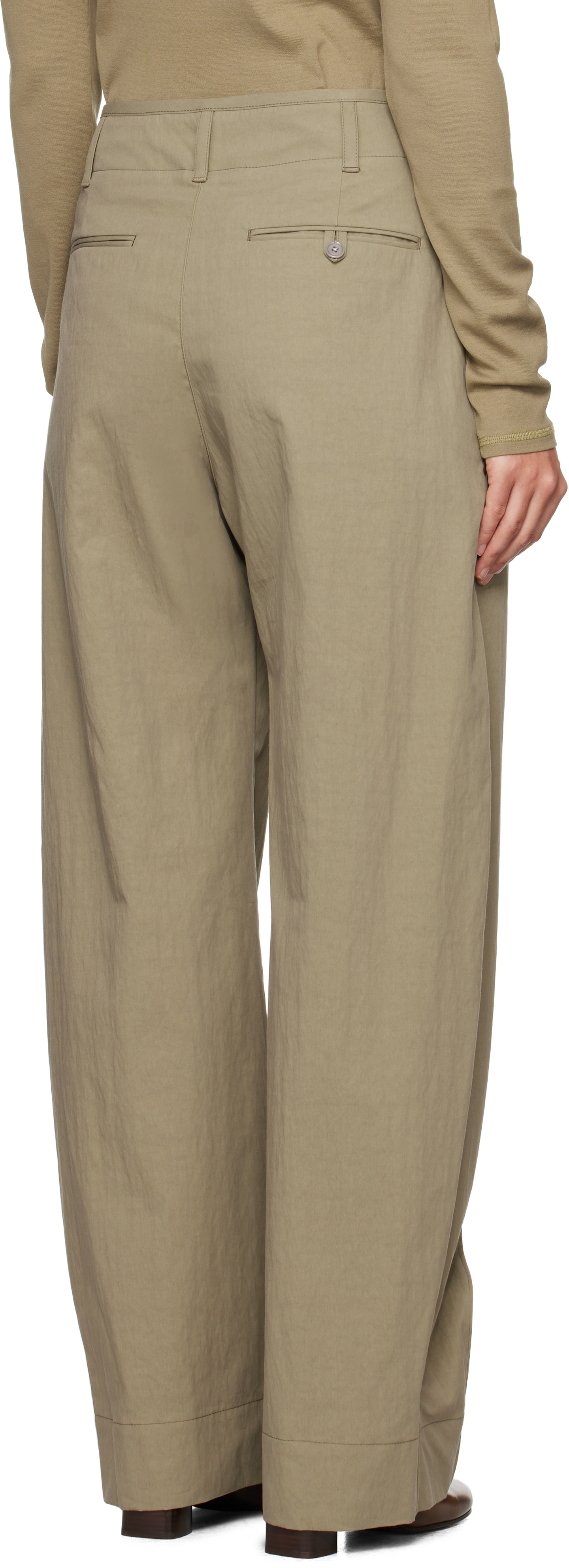 Lemaire Khaki Curved Volume Trousers In Gr619 Light Olive