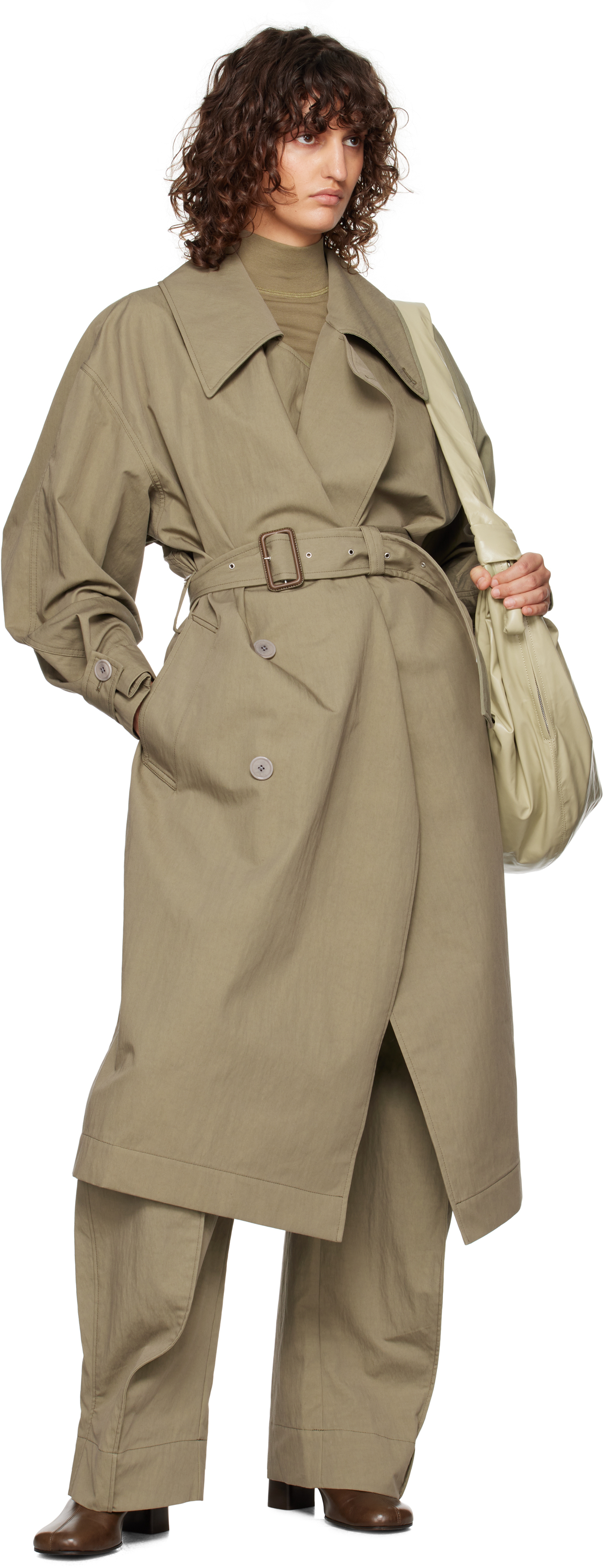 Lemaire Khaki Curved Volume Trousers In Gr619 Light Olive
