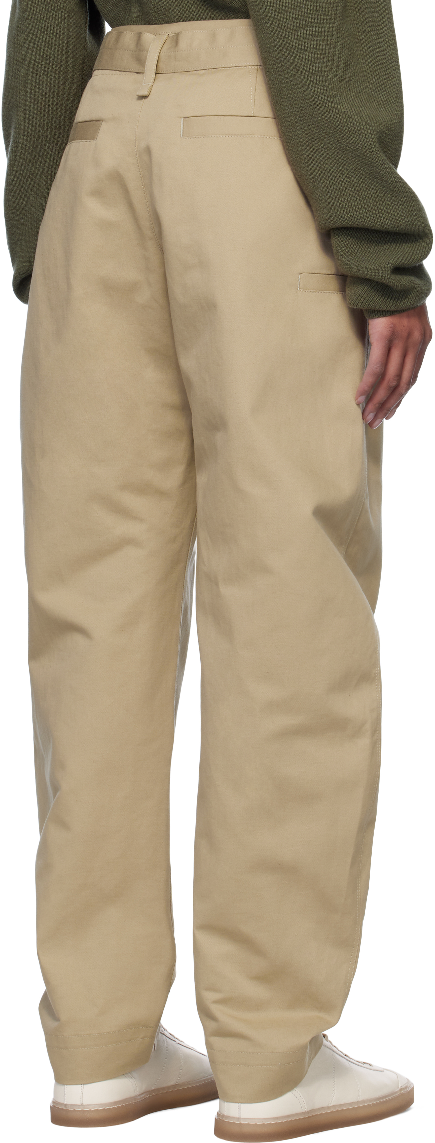 Lemaire Beige Belted Tapered Trousers In Bg260 Sand