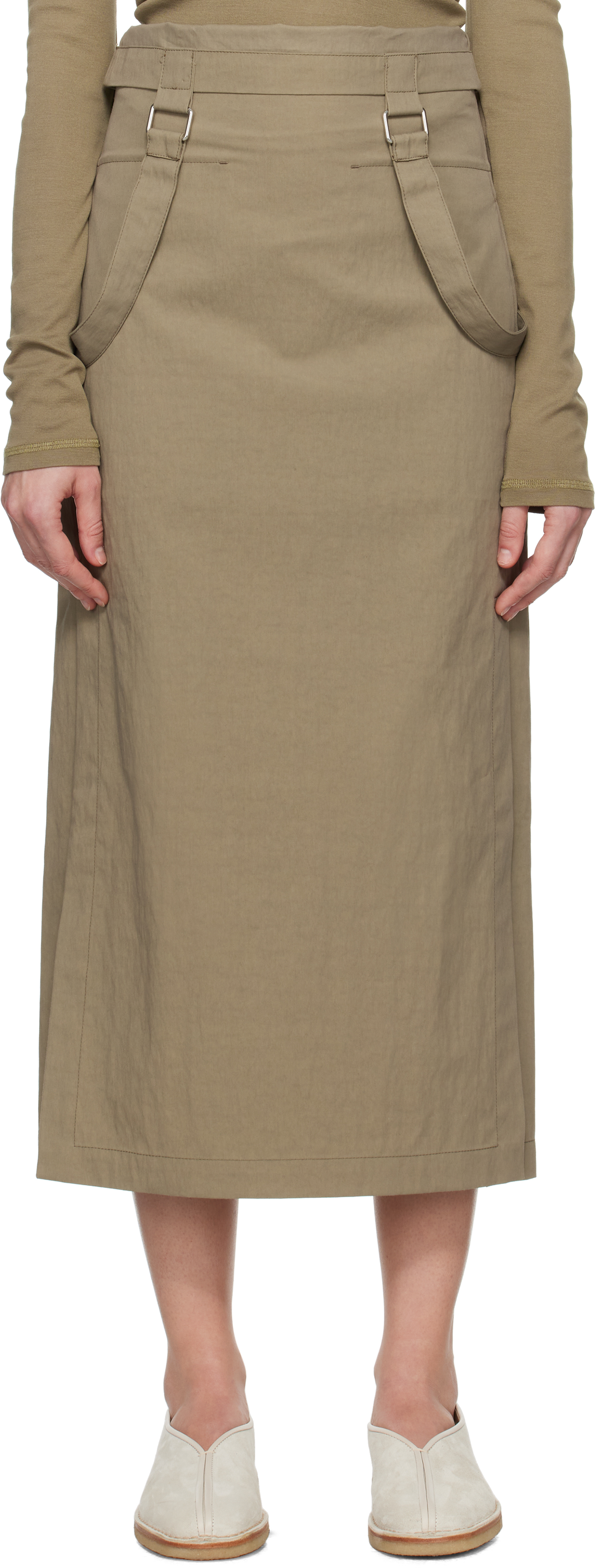 Khaki Straps Midi Skirt