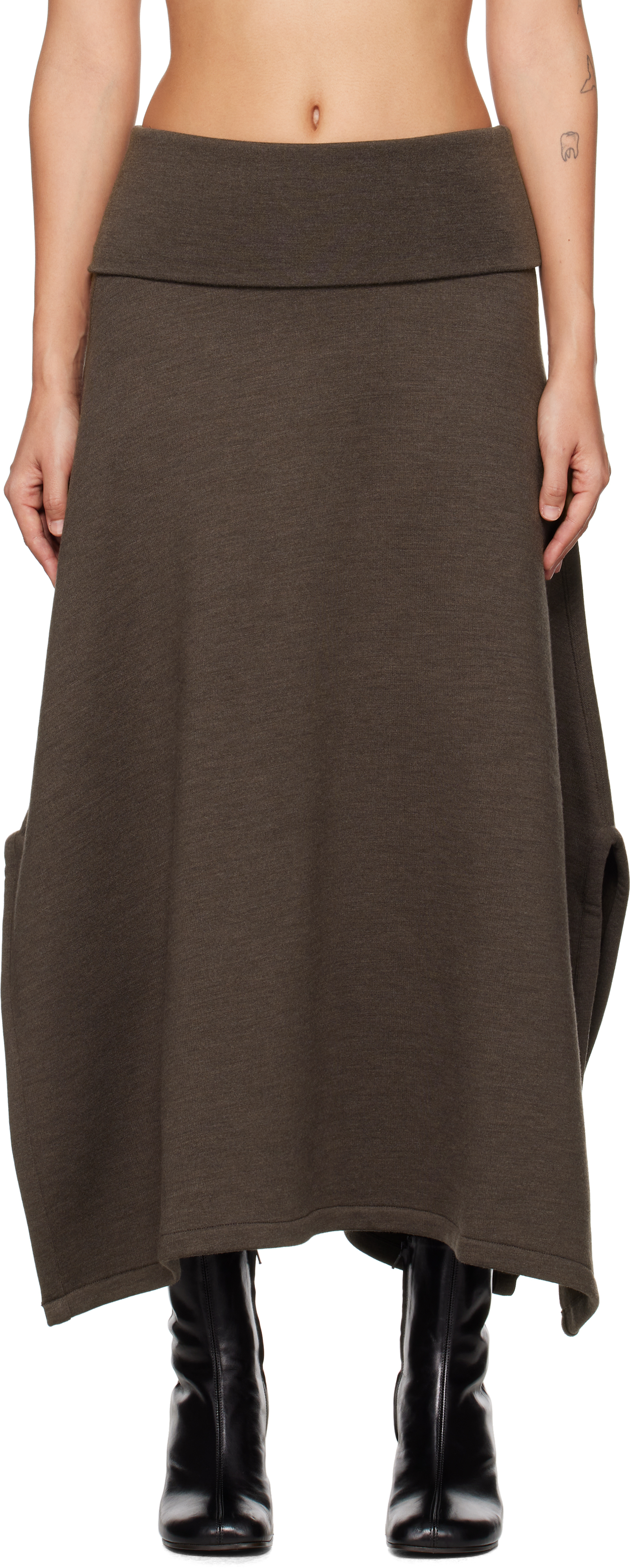 Brown Vented Midi Skirt