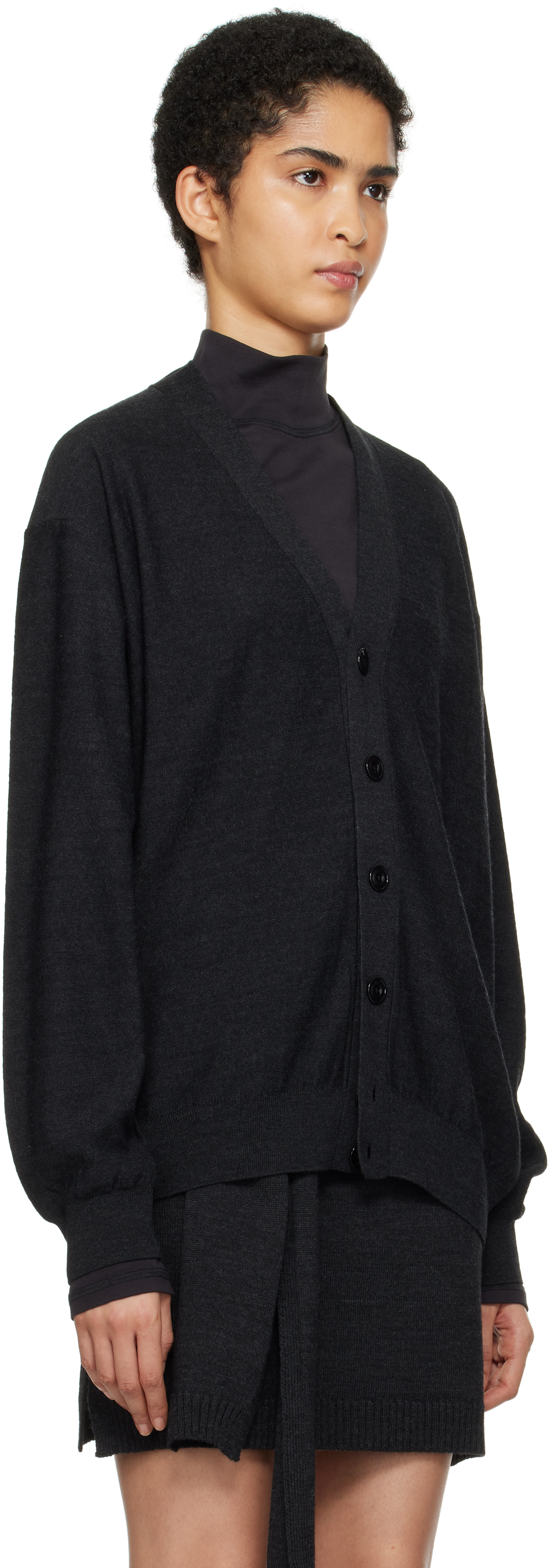Lemaire Gray Relaxed Twisted Cardigan In Bk966 Anthracite