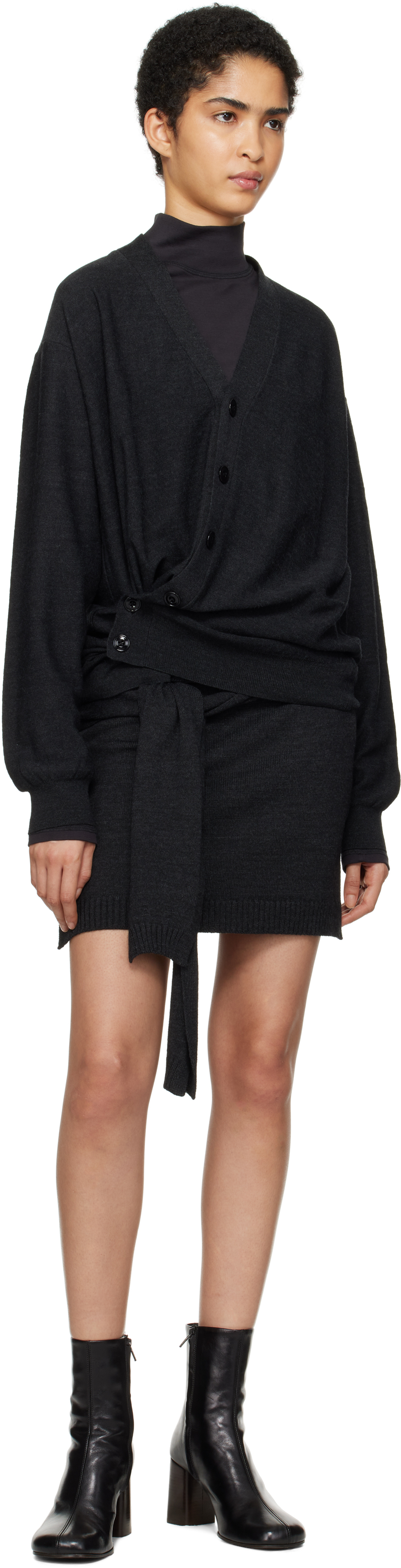Lemaire Gray Relaxed Twisted Cardigan In Bk966 Anthracite