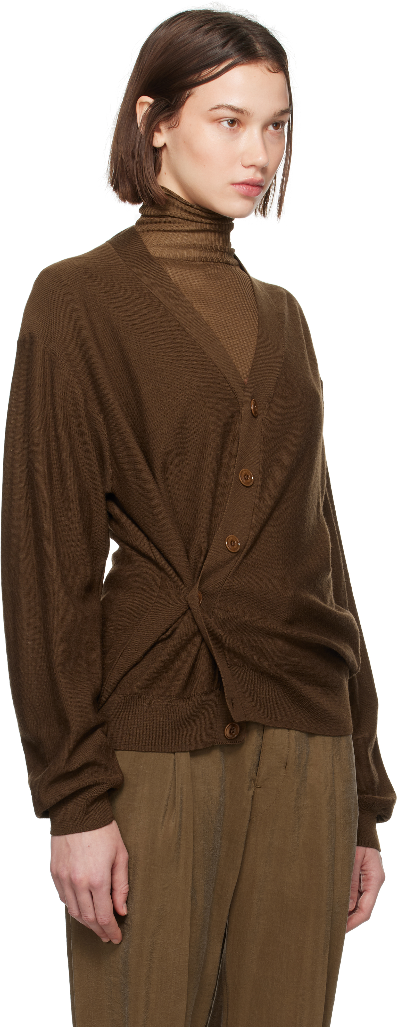 Lemaire Brown Relaxed Twisted Cardigan In Br451 Hazelnut Brown