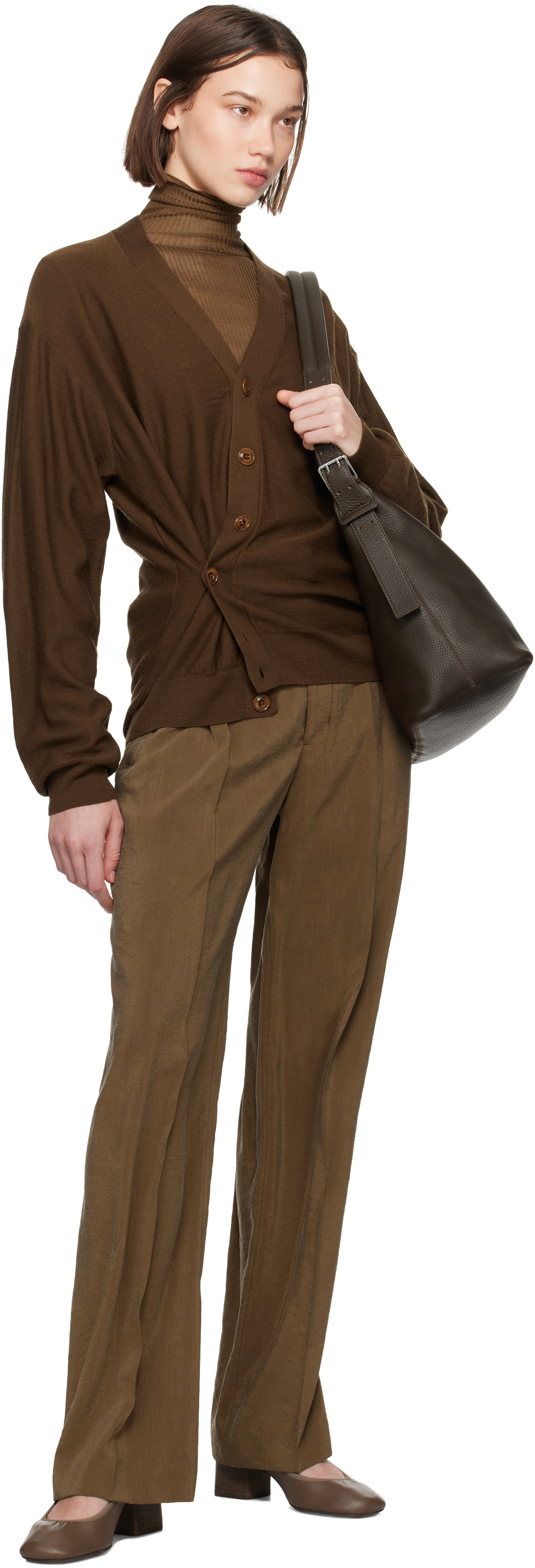 Lemaire Brown Relaxed Twisted Cardigan In Br451 Hazelnut Brown