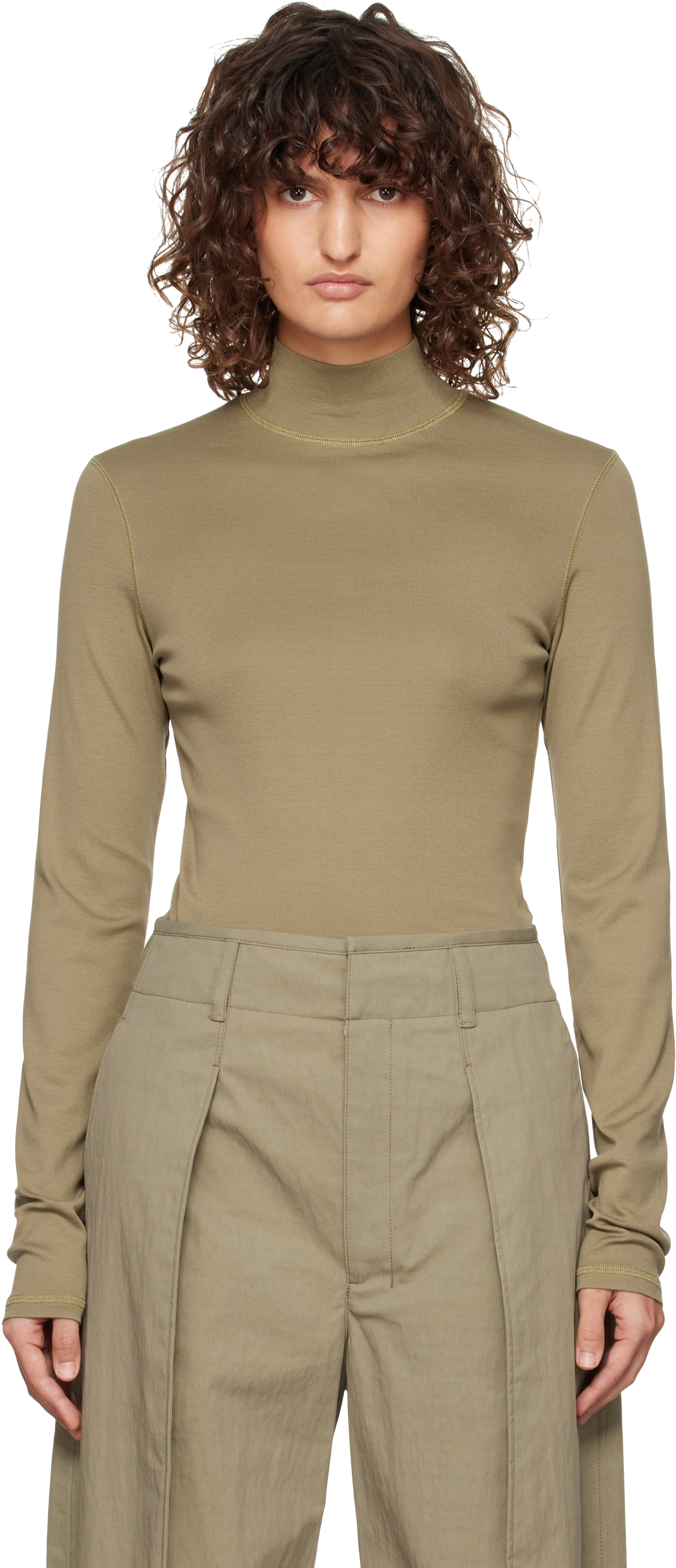 LEMAIRE KHAKI RIB TURTLENECK 