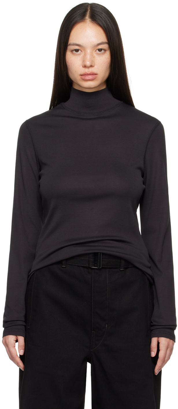 Shop Lemaire Black Rib Turtleneck In Bk998 Squid Ink