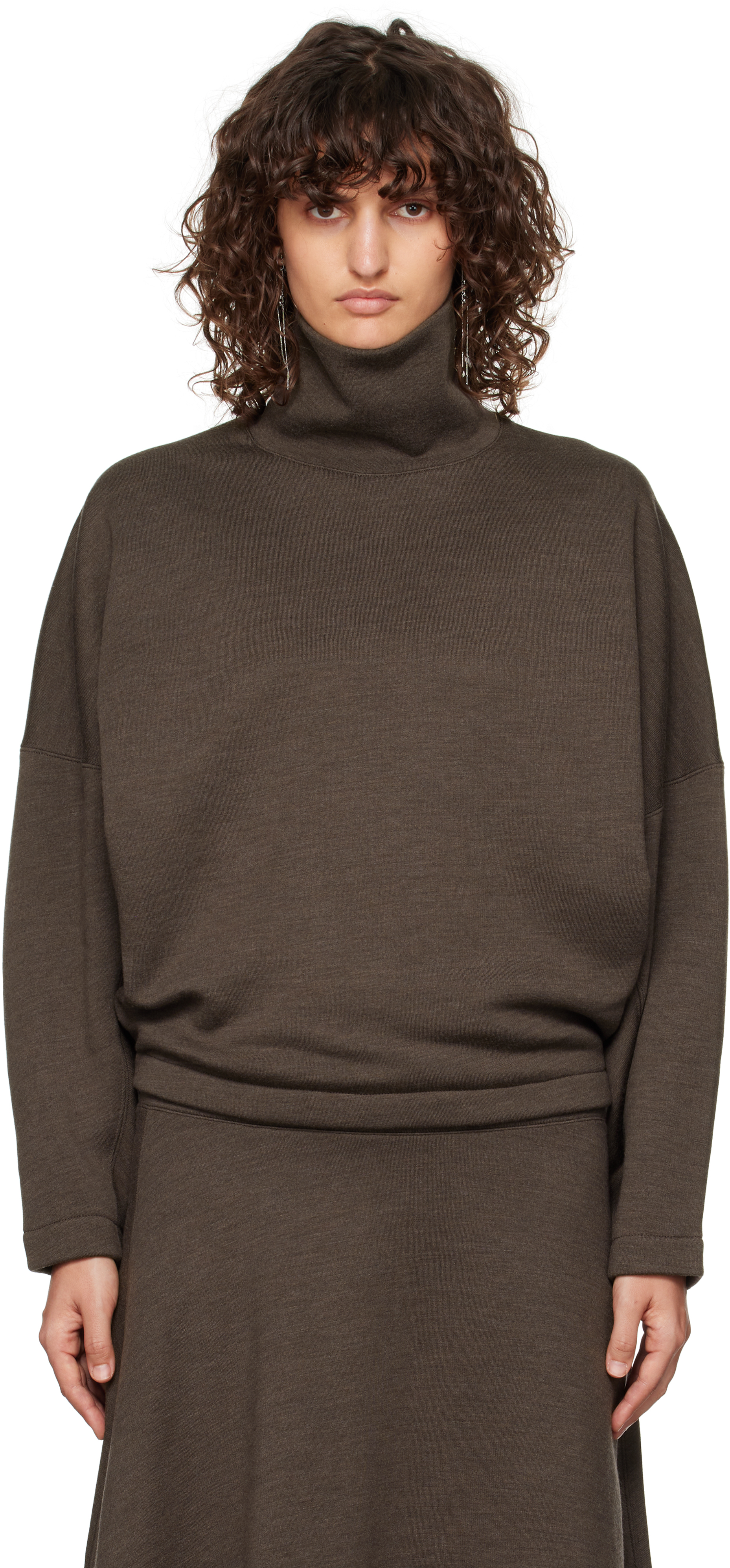 Shop Lemaire Brown High Neck Sweatshirt In Br494 Dark Brown