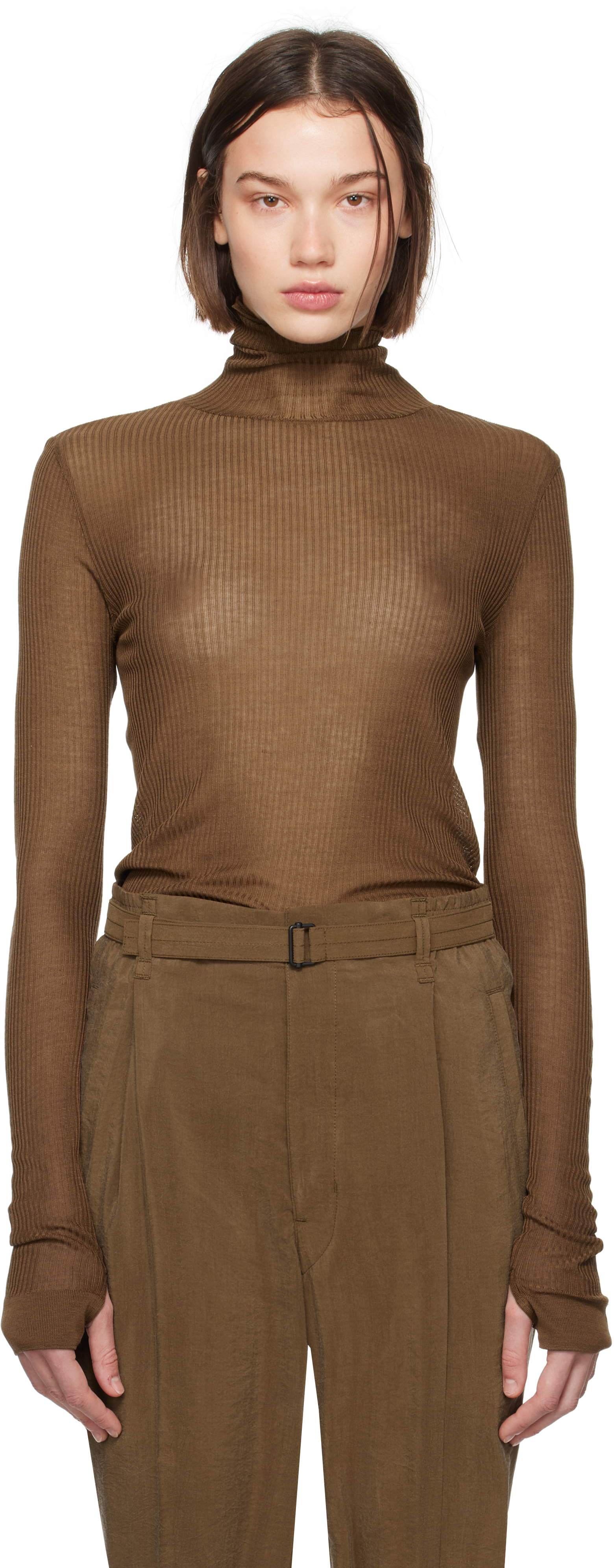 Brown Seamless Turtleneck