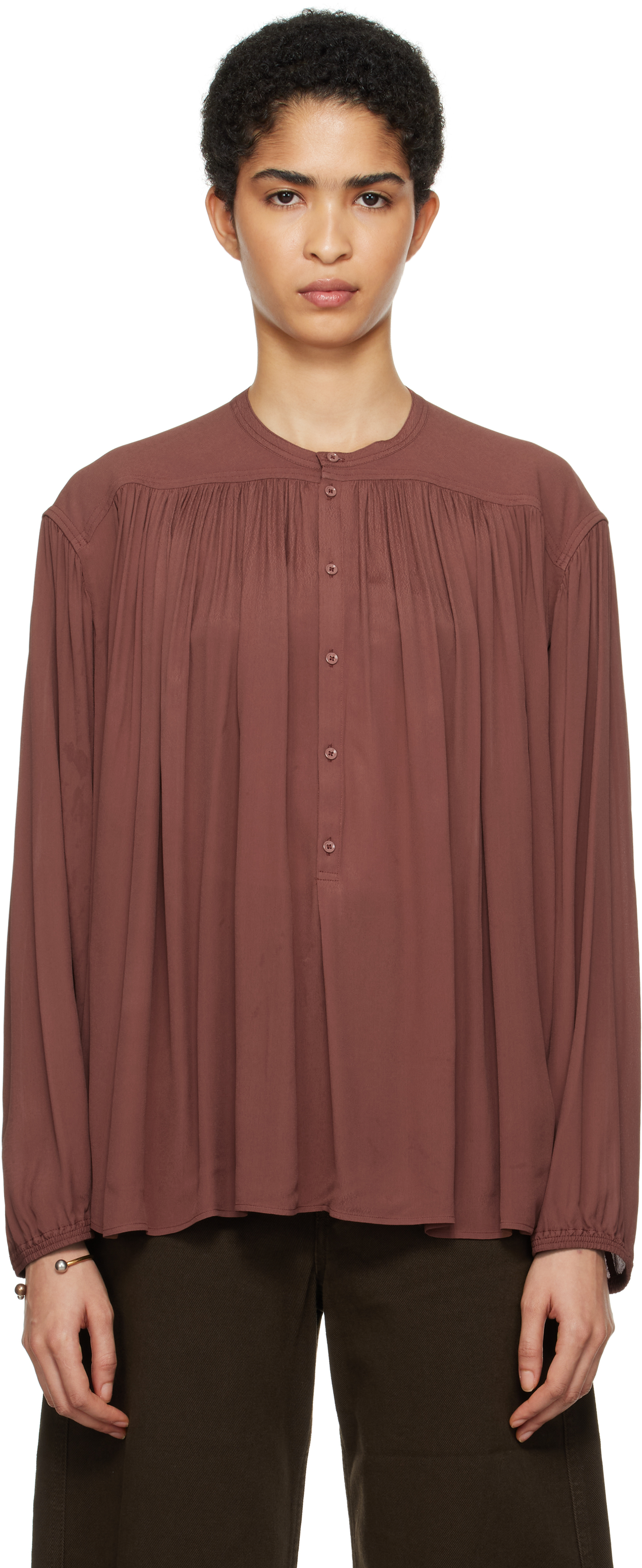 LEMAIRE RED GATHERED BLOUSE 