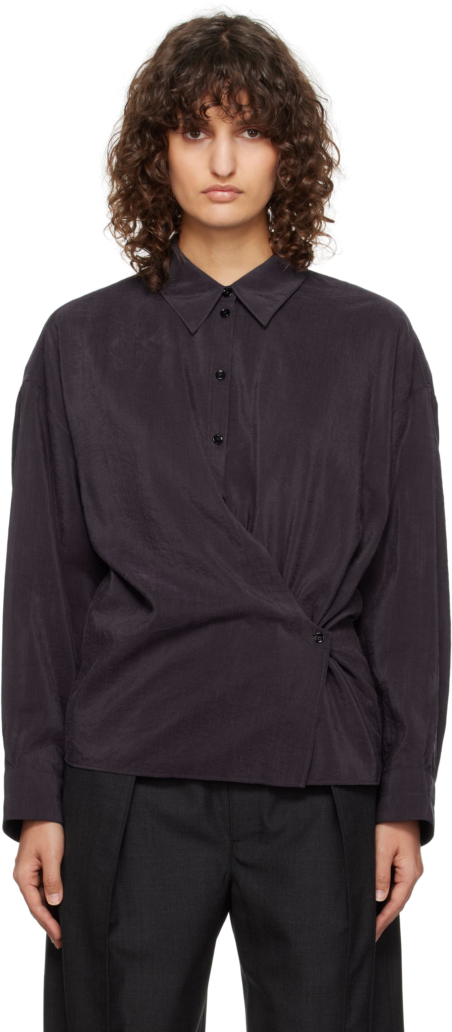 Shop Lemaire Navy Straight Collar Twisted Shirt In Pu890 Midnight