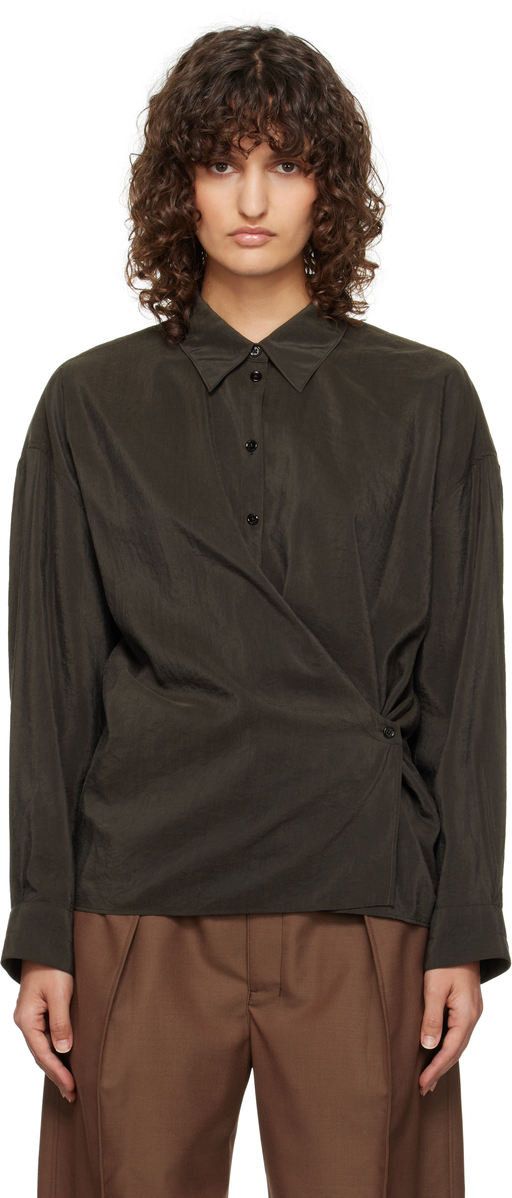 Shop Lemaire Brown Straight Collar Twisted Shirt In Br507 Dark Espresso