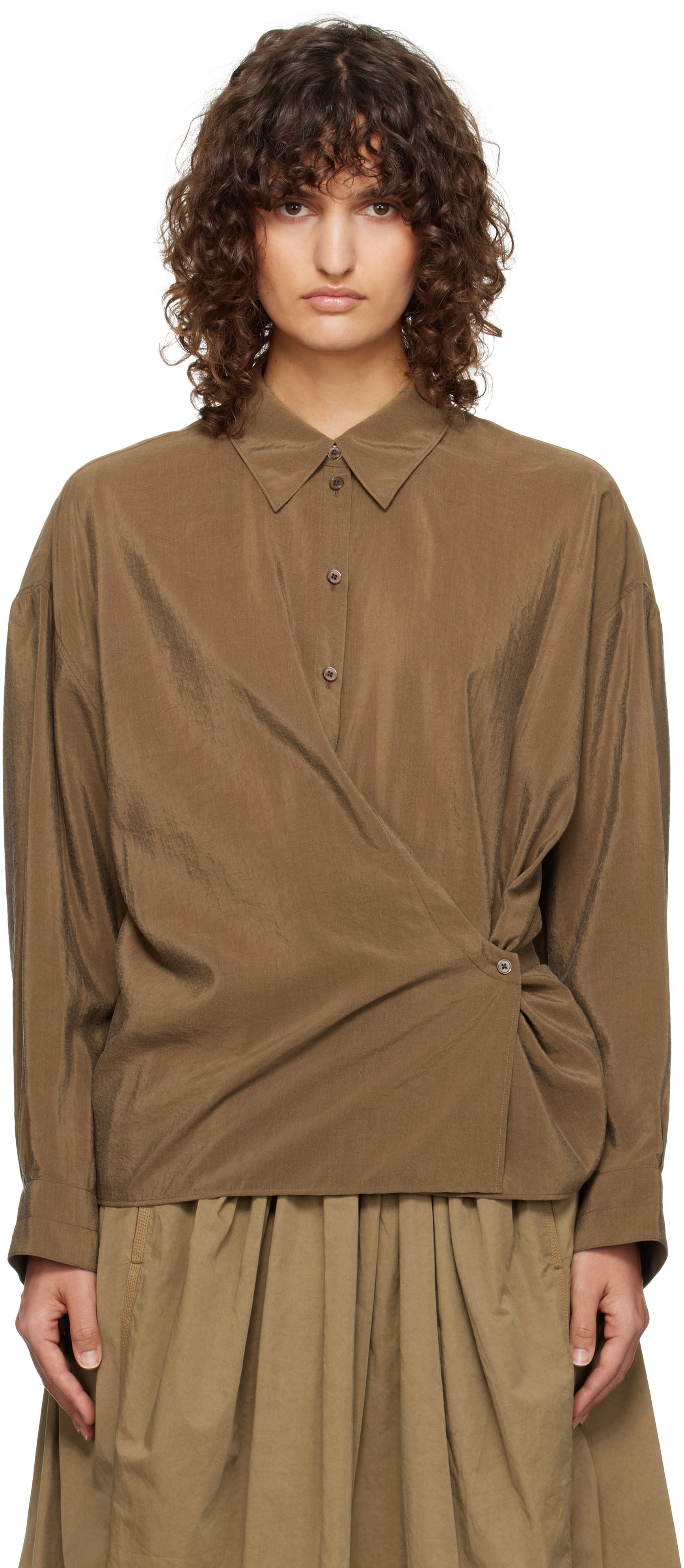 Tan Straight Collar Twisted Shirt