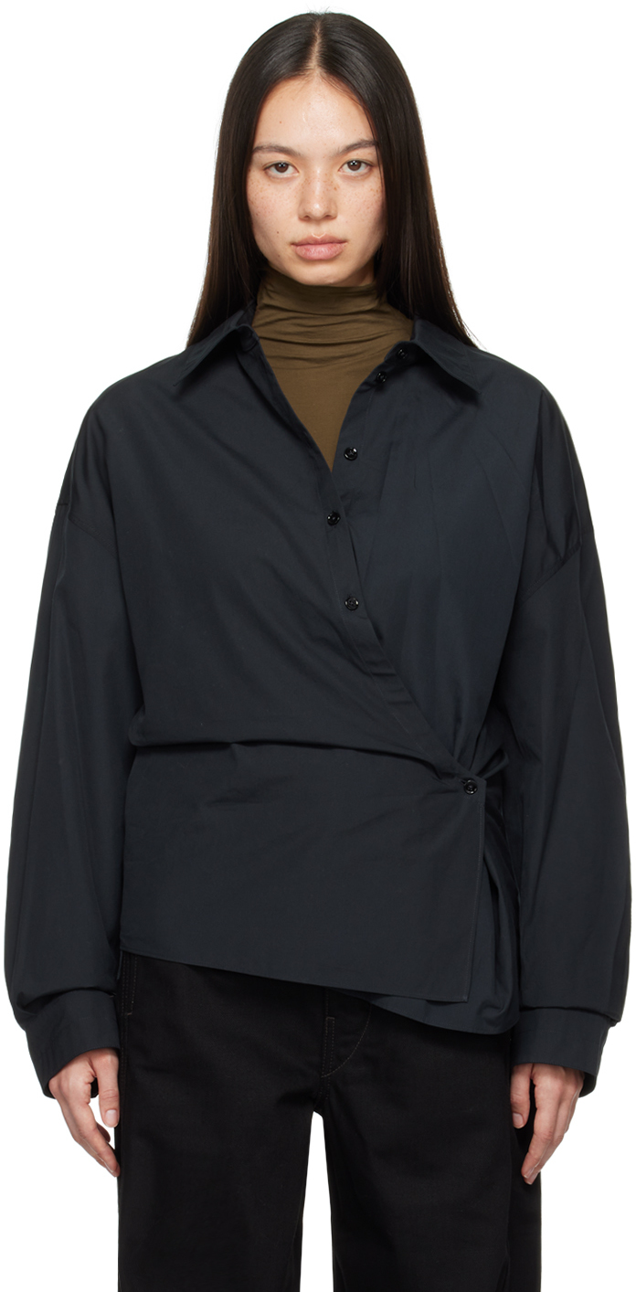 Shop Lemaire Black Twisted Shirt In Bk997 Caviar