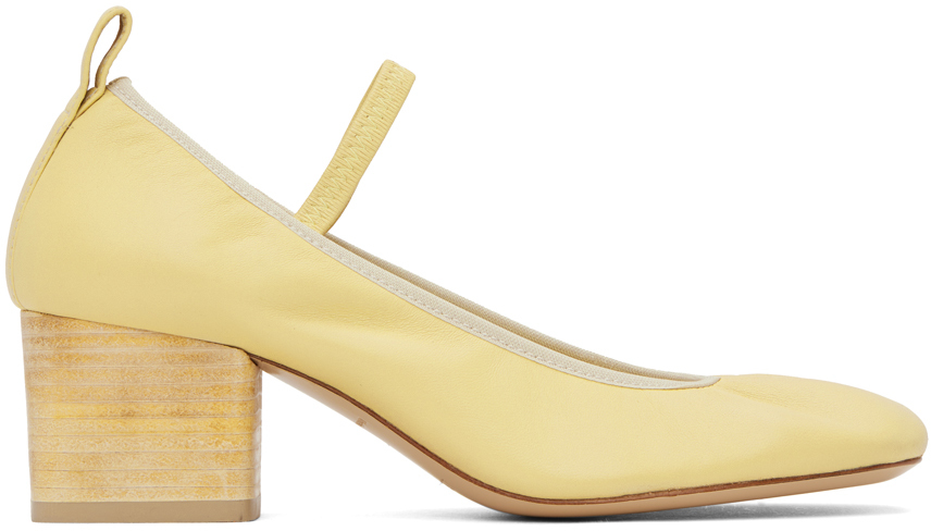 Shop Lemaire Yellow Square Ballerina Heels In Ye100 Eggshell