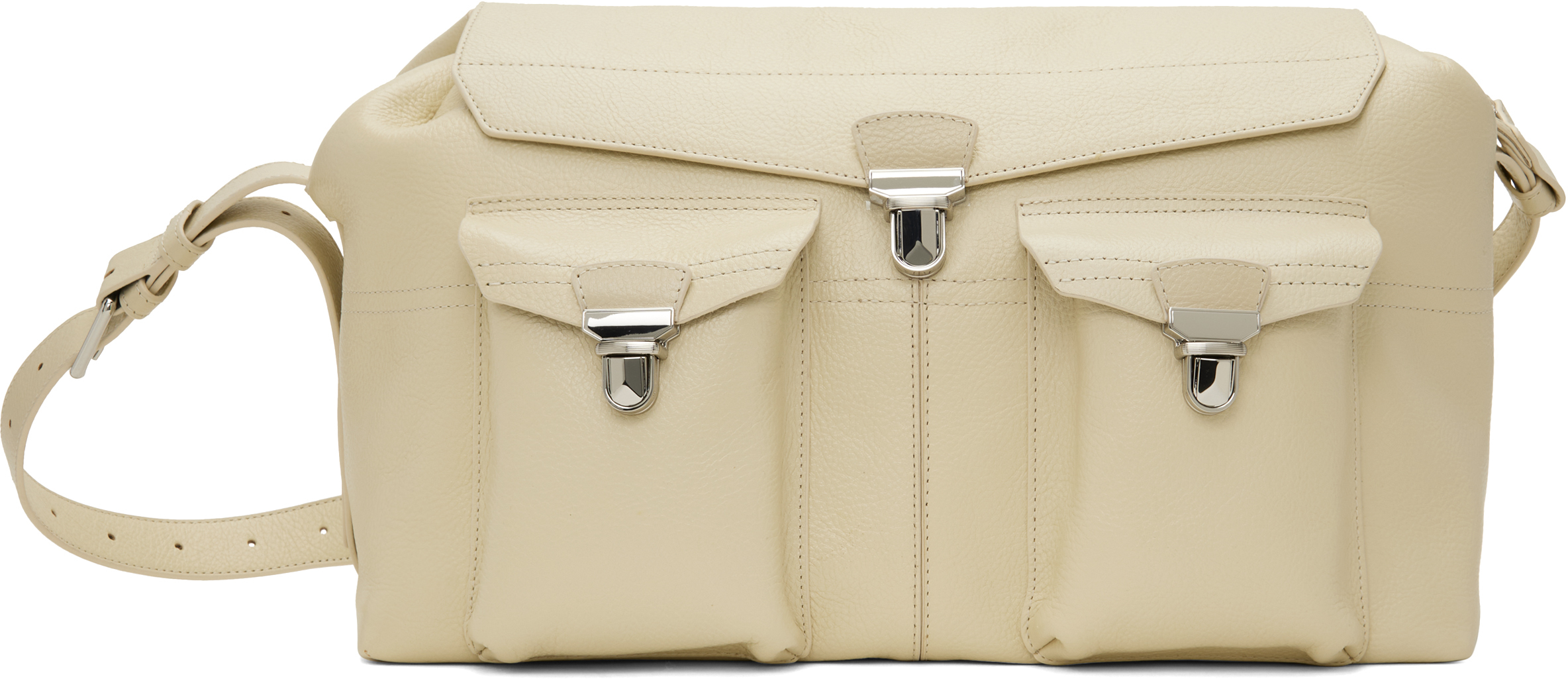 Shop Lemaire Off-white Week-end Gear Bag In Wh009 Ivory