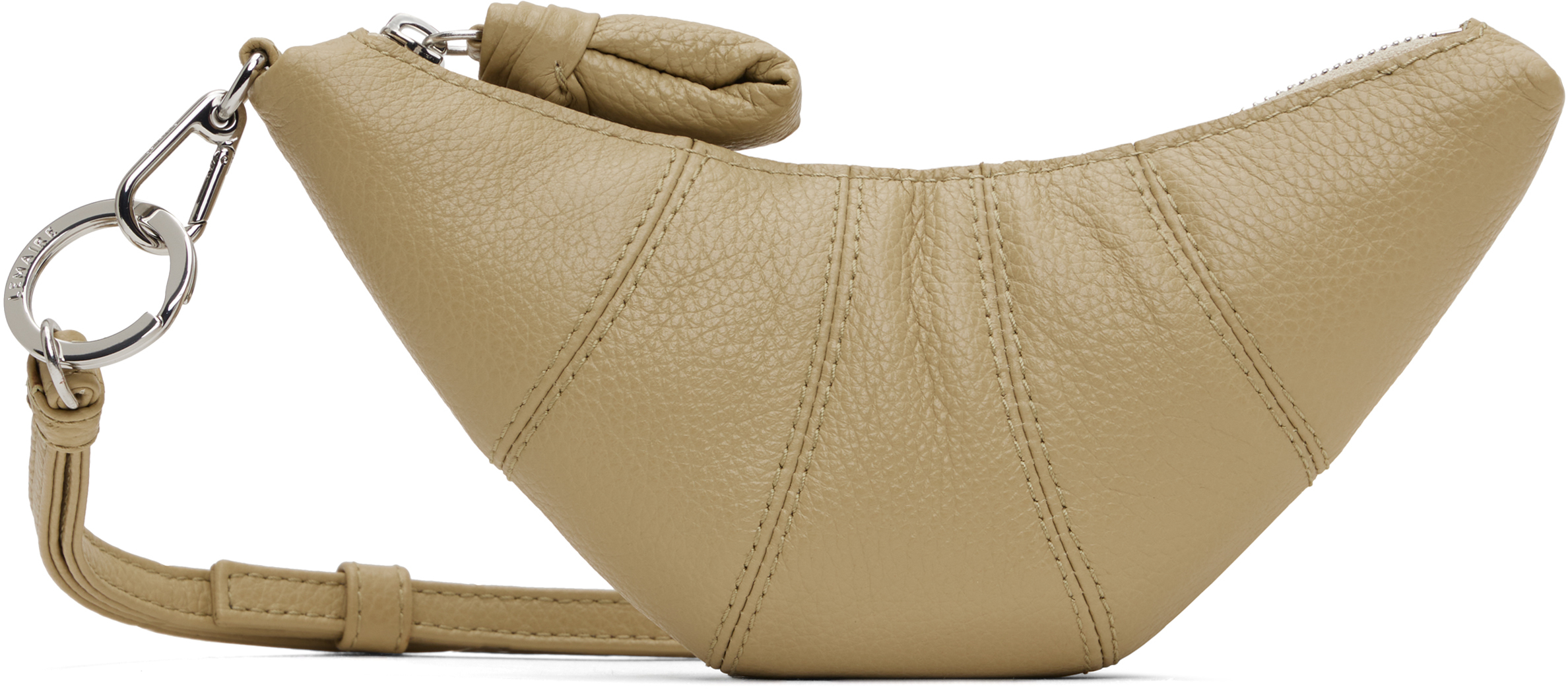 Lemaire Beige Crossbody Croissant Coin Pouch In Gr602 Dusty Sage