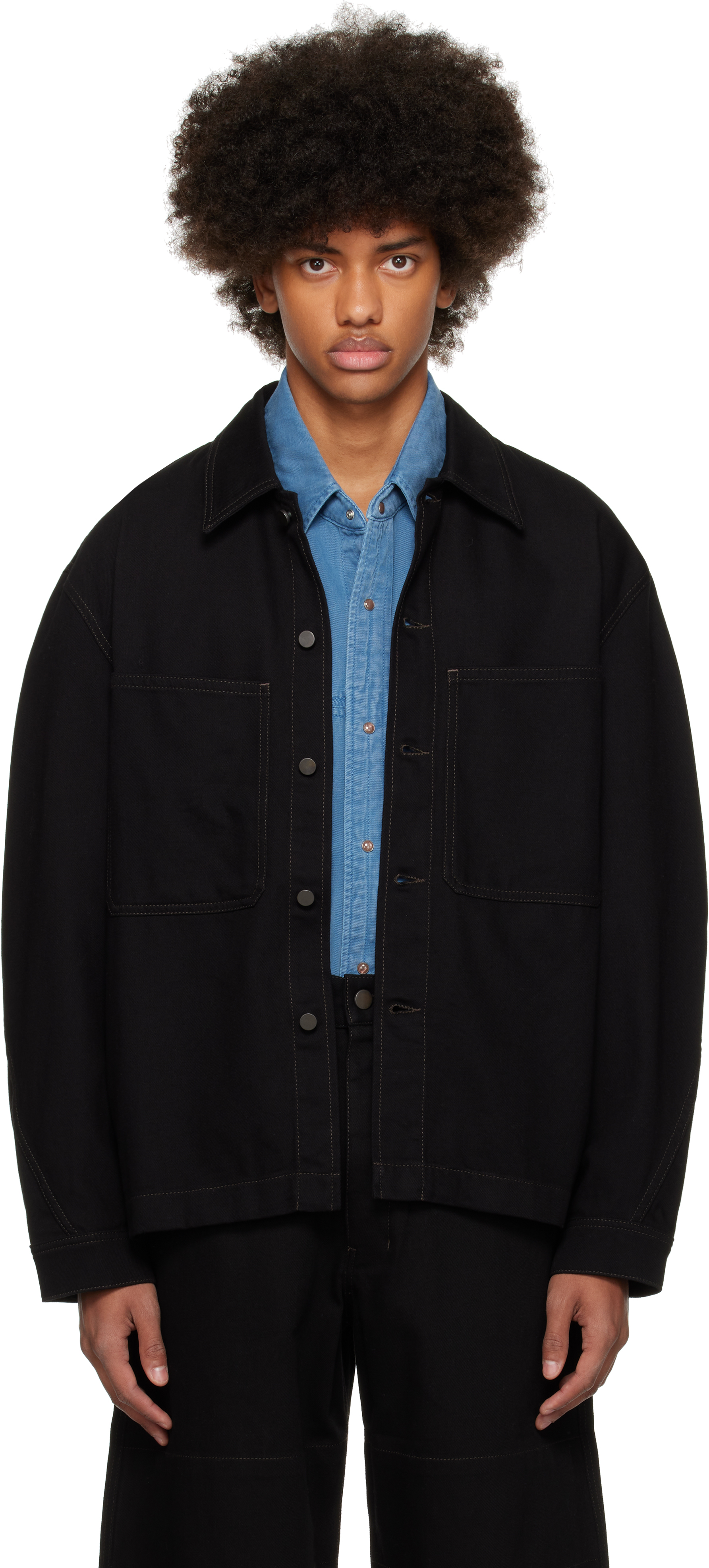 Shop Lemaire Black Twisted Sleeve Boxy Denim Overshirt In Bk999 Black