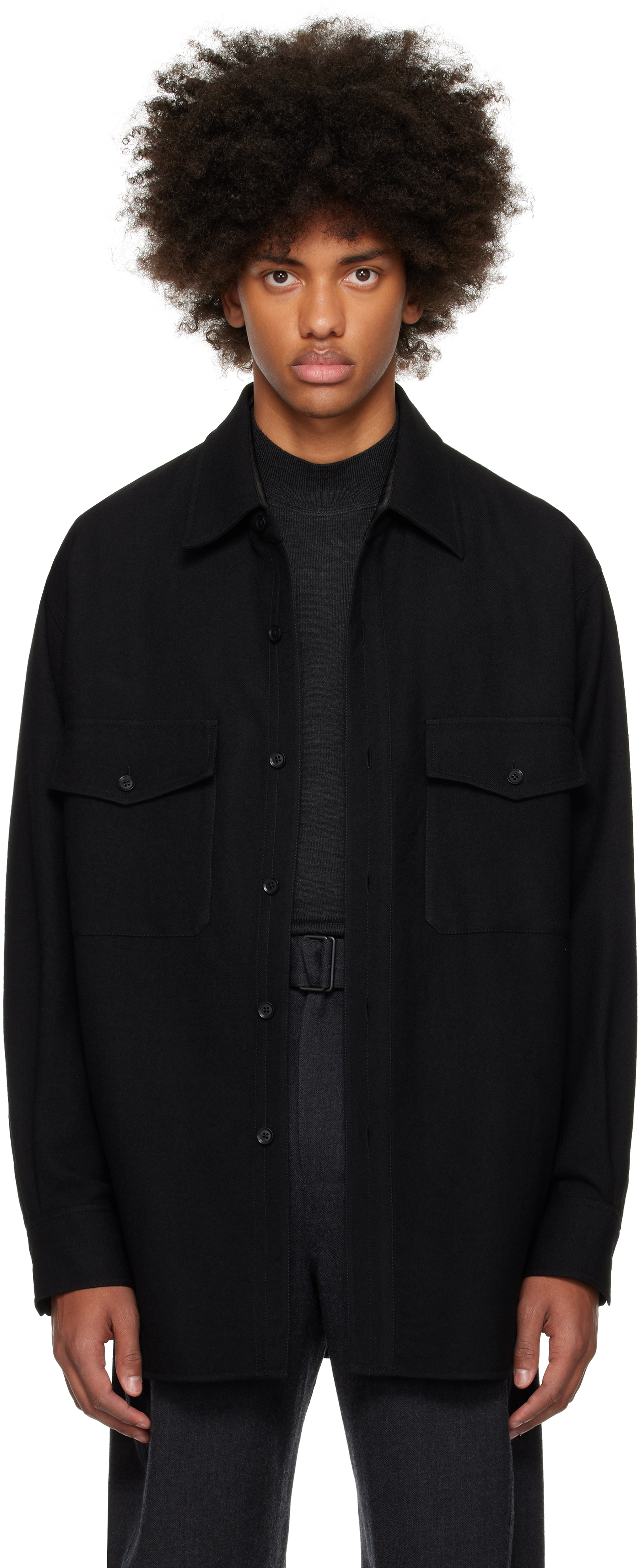 Black Two Pockets Overshirt