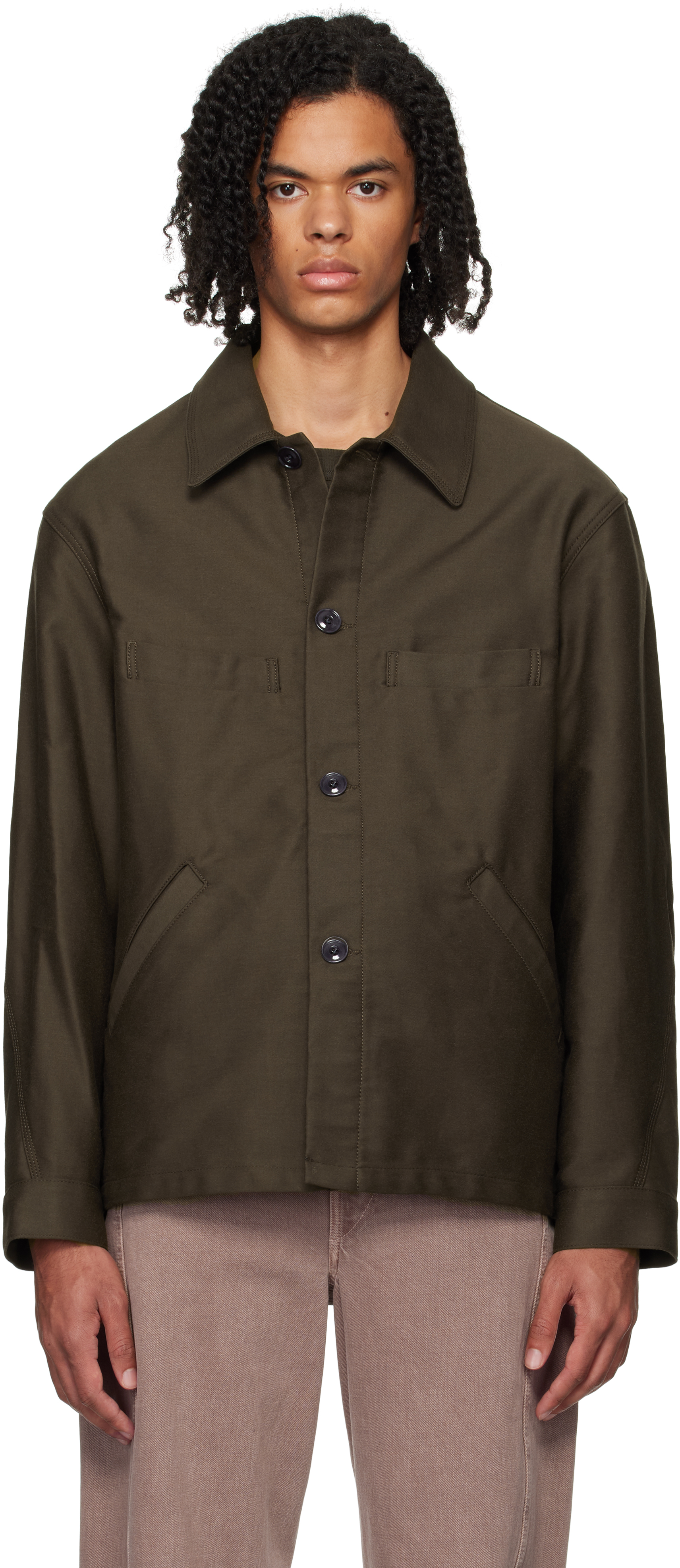 Brown Twisted Sleeve Workwear Jacket