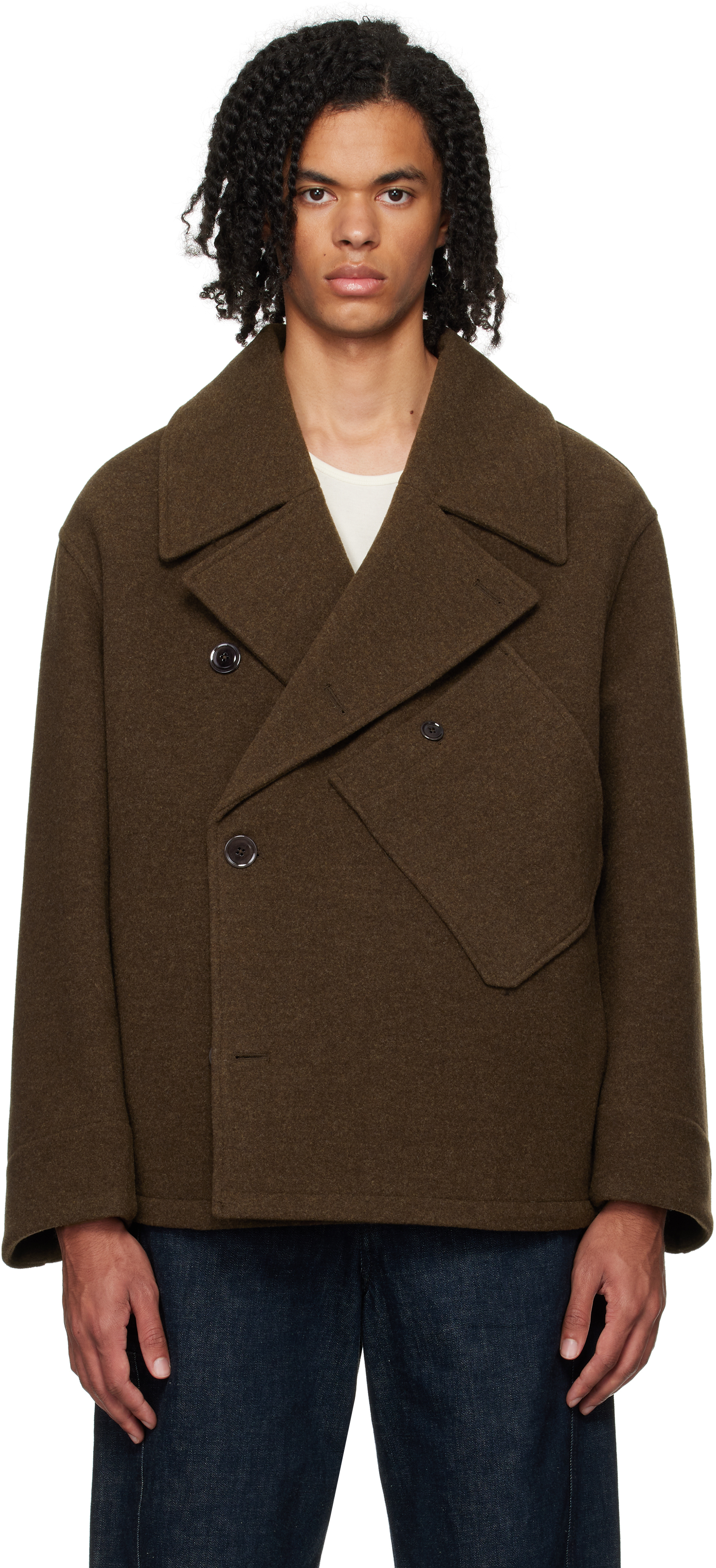 Lemaire Peacoat Dispatch In Brown Chine | ModeSens