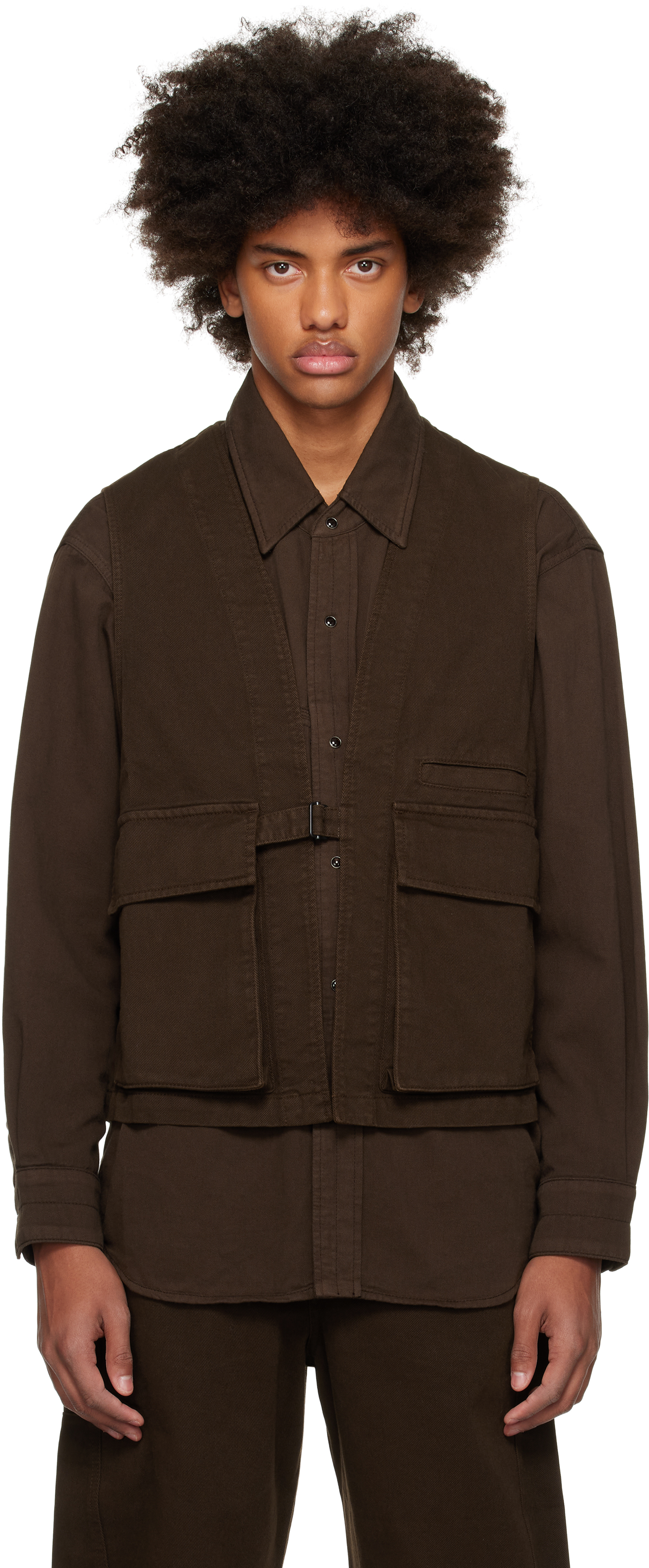 Shop Lemaire Brown Utility Denim Vest In Br495 Espresso