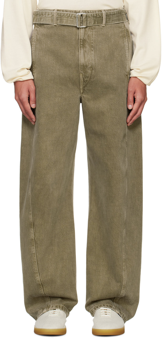 Shop Lemaire Green Twisted Belted Jeans In Gr629 Denim Snow Oli