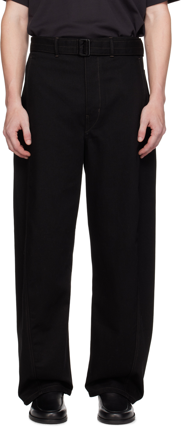 Shop Lemaire Black Twisted Belted Jeans In Bk999 Black