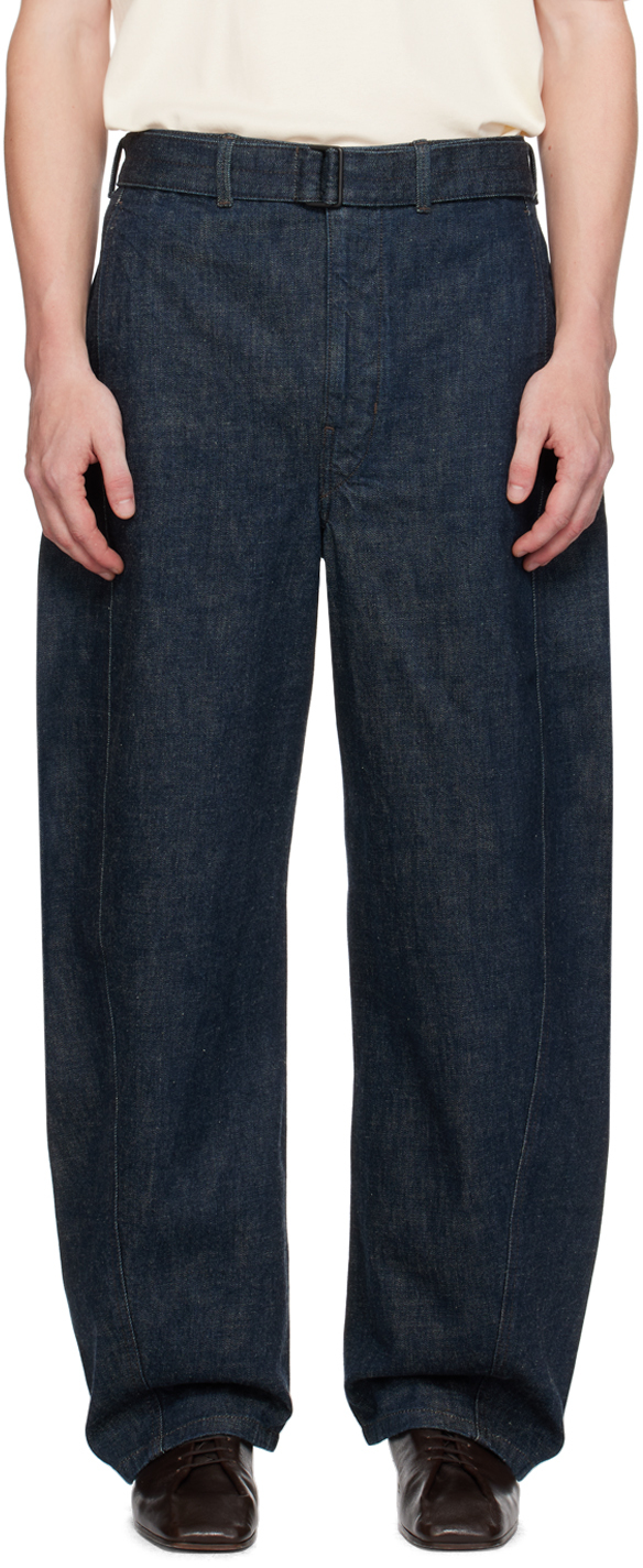 Shop Lemaire Indigo Twisted Belted Jeans In Bl760 Denim Indigo