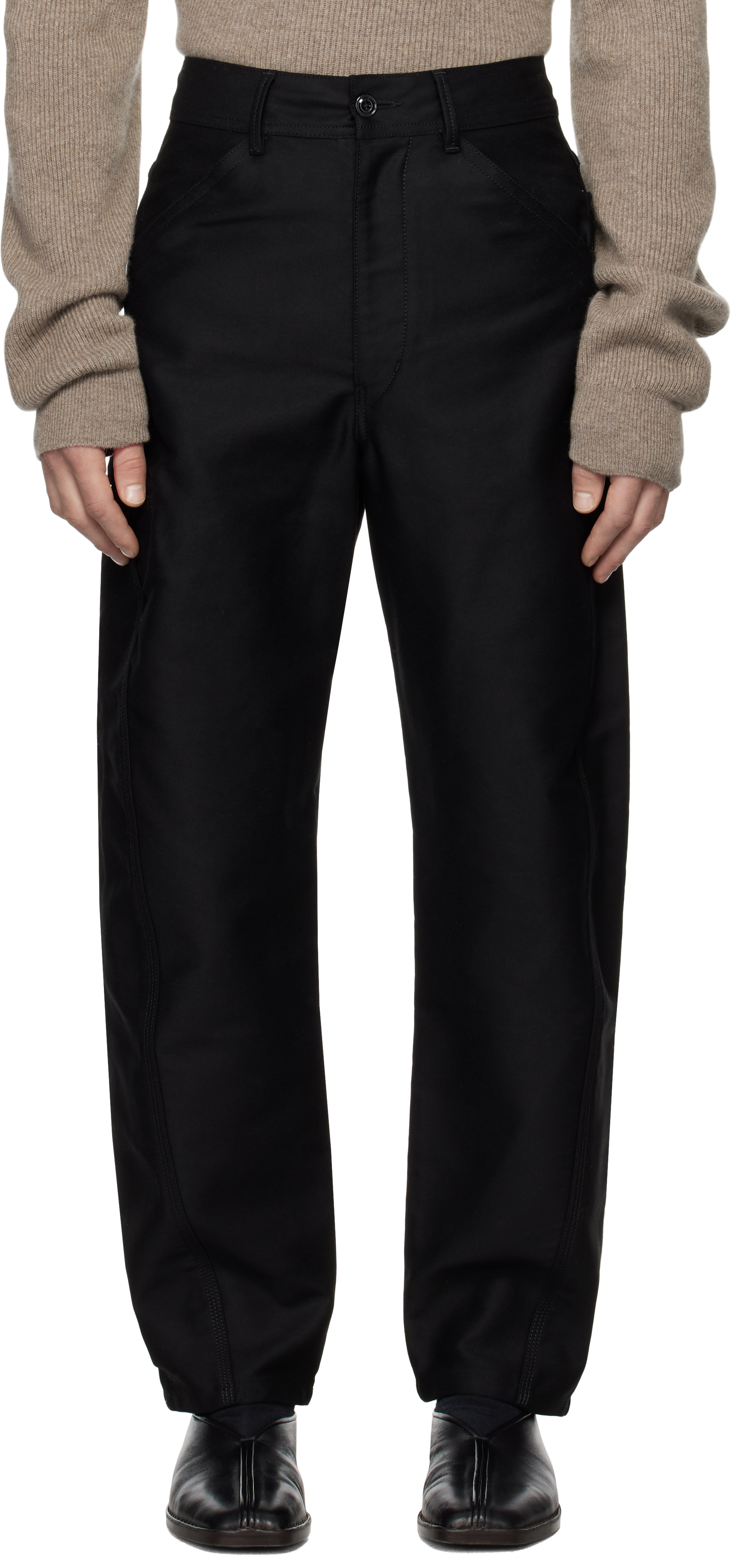 Black Twisted Workwear Trousers by LEMAIRE on Sale