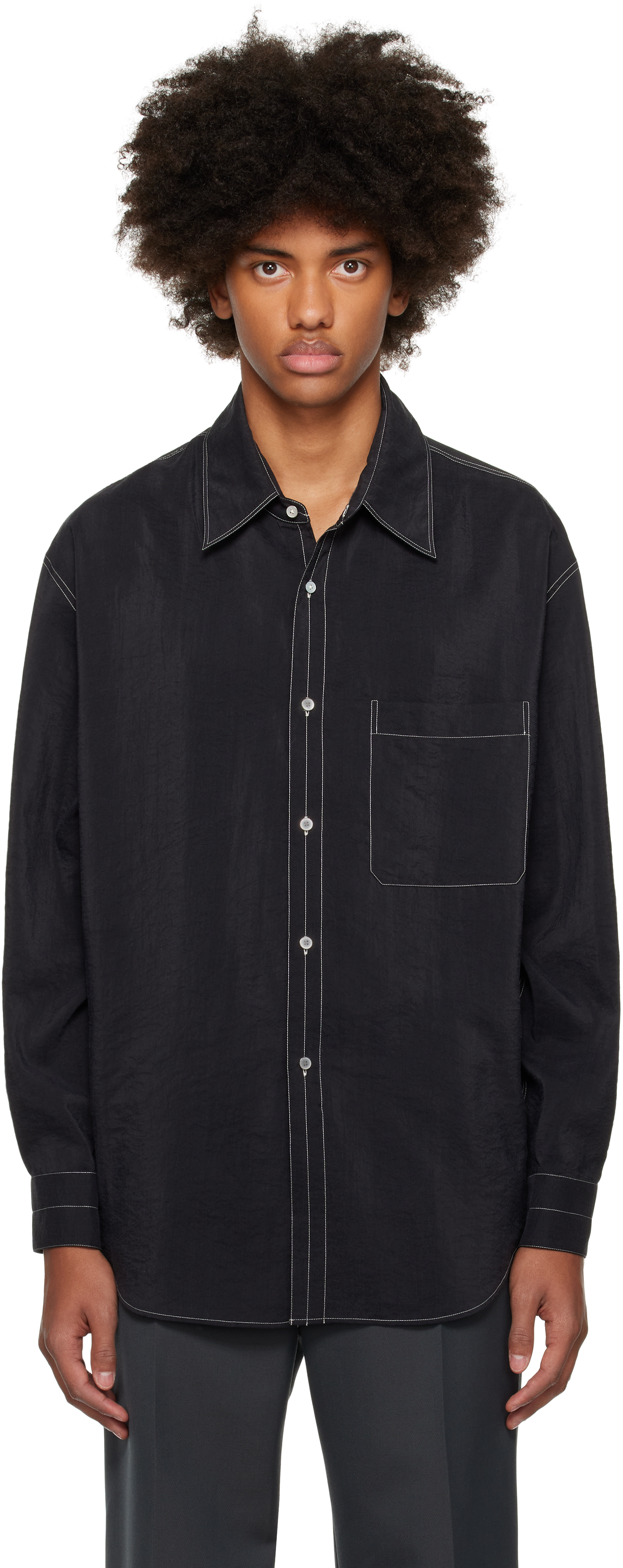 Shop Lemaire Black Easy Shirt In Bk999 Black