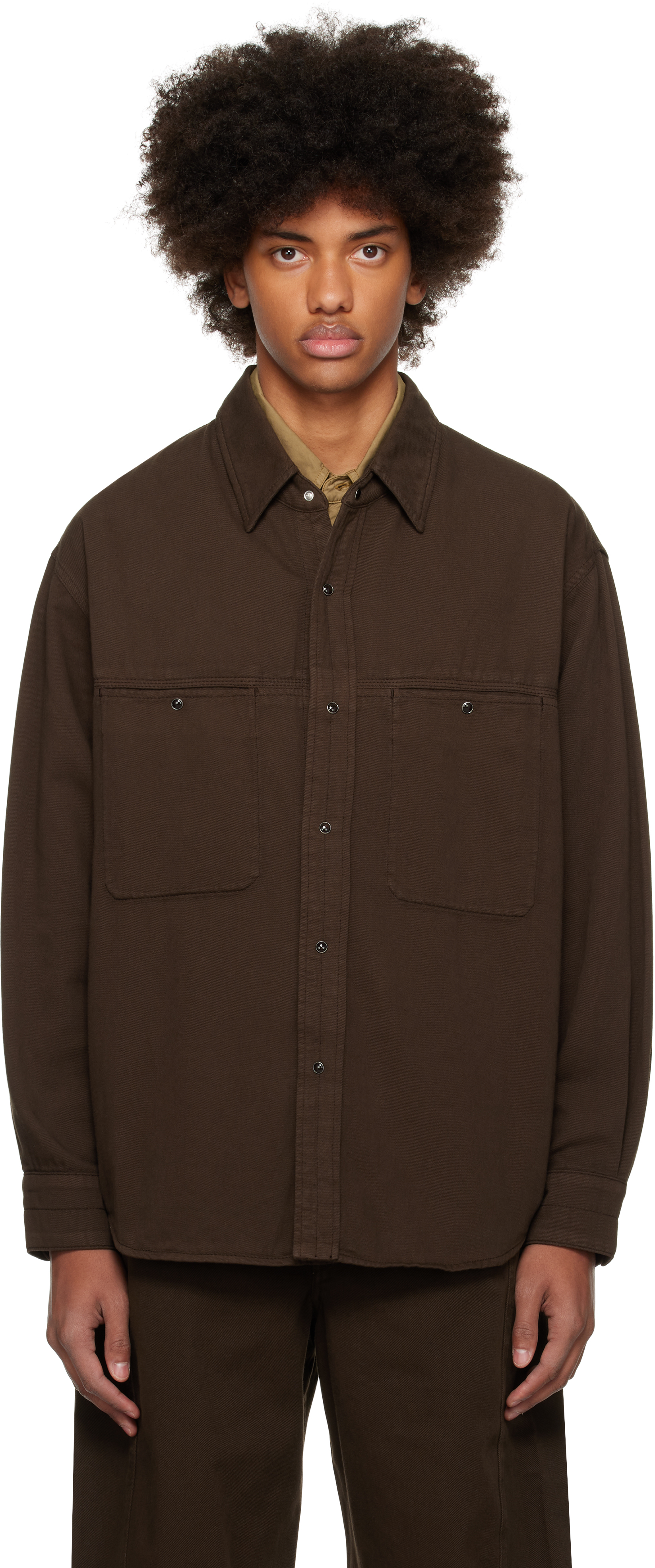 Shop Lemaire Brown Snaps Denim Shirt In Br495 Espresso