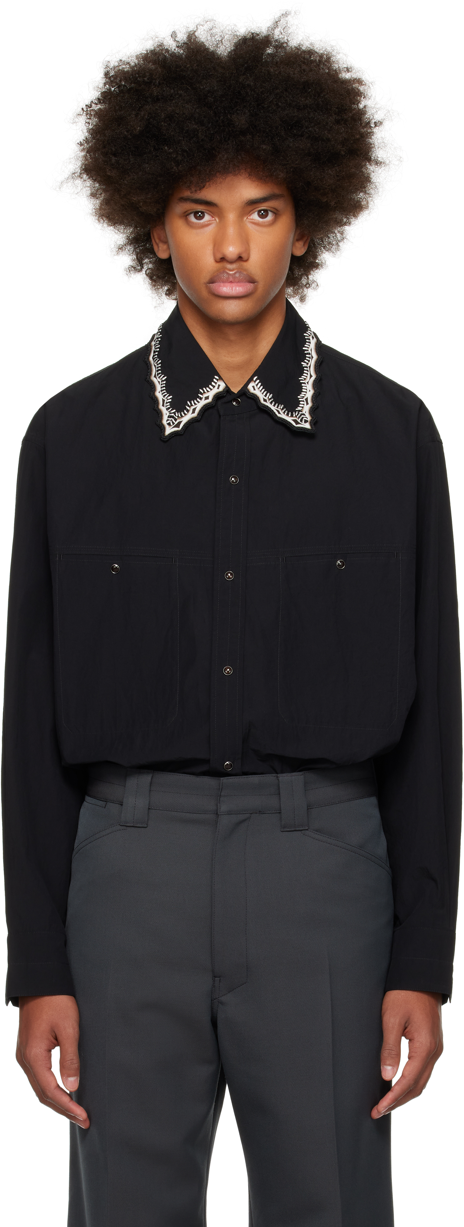 Black Embroidered Collar Shirt