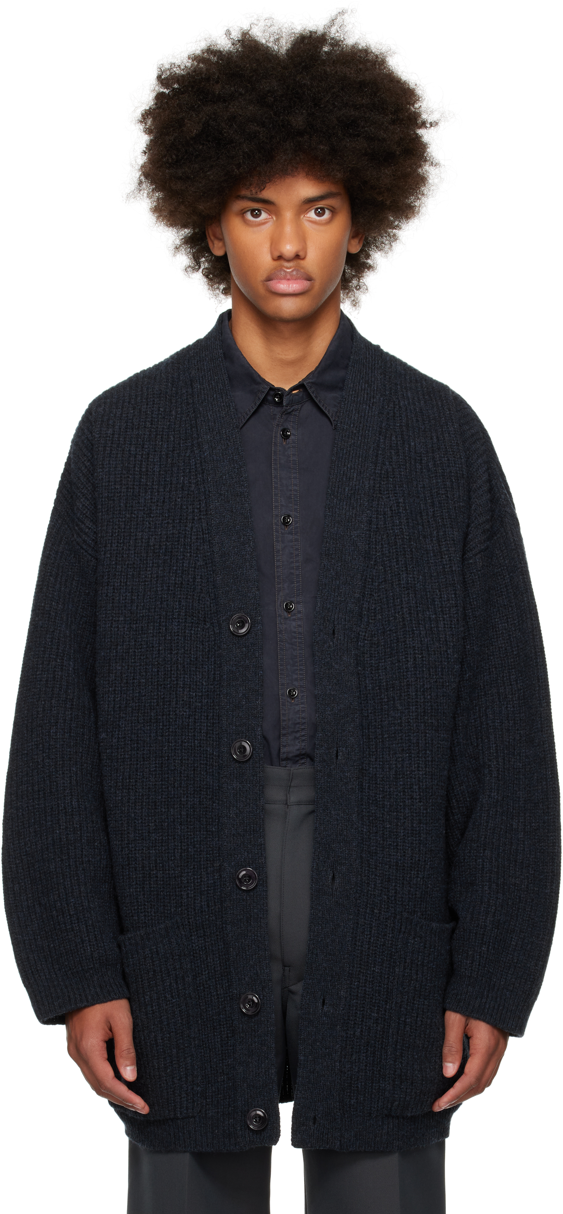 LEMAIRE NAVY FELTED CARDI COAT 