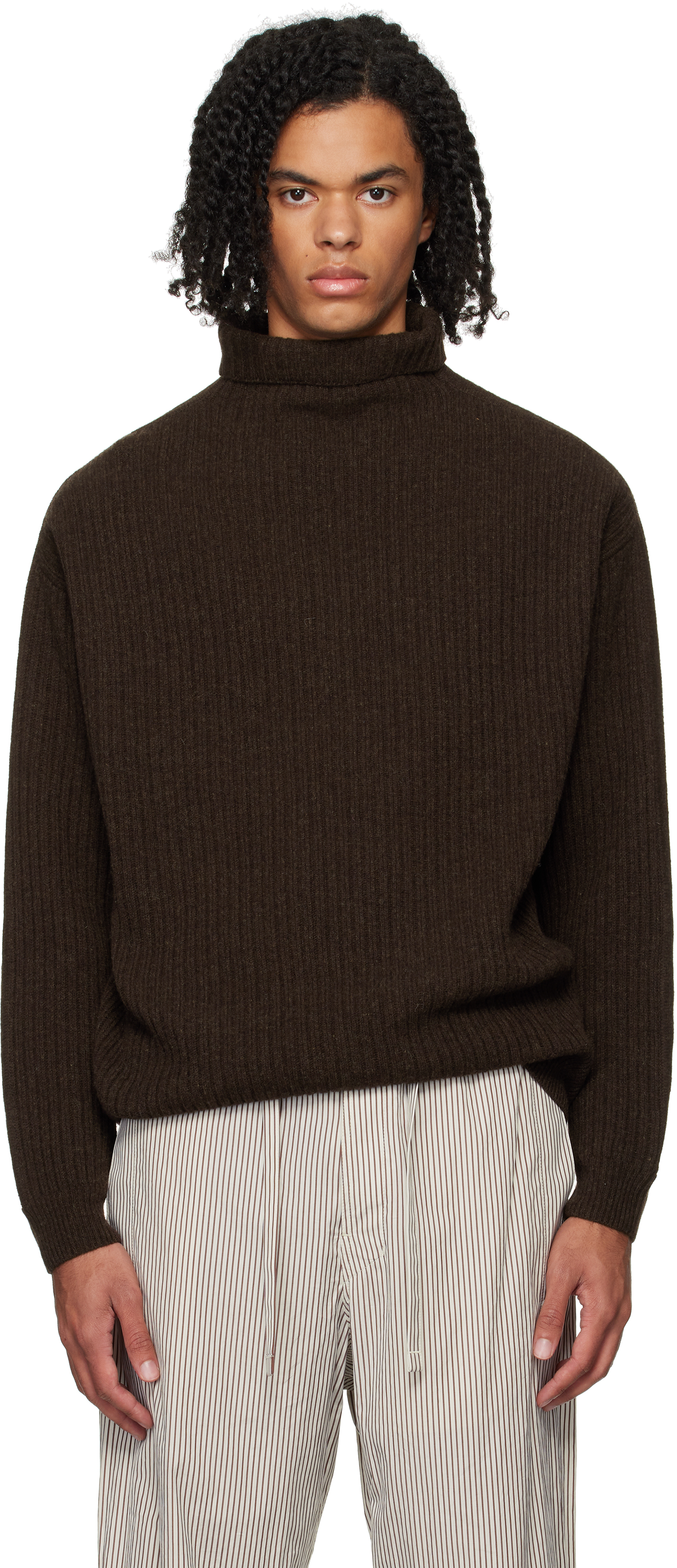 Shop Lemaire Brown Felted Turtleneck In Br476 Dark Acajou Me