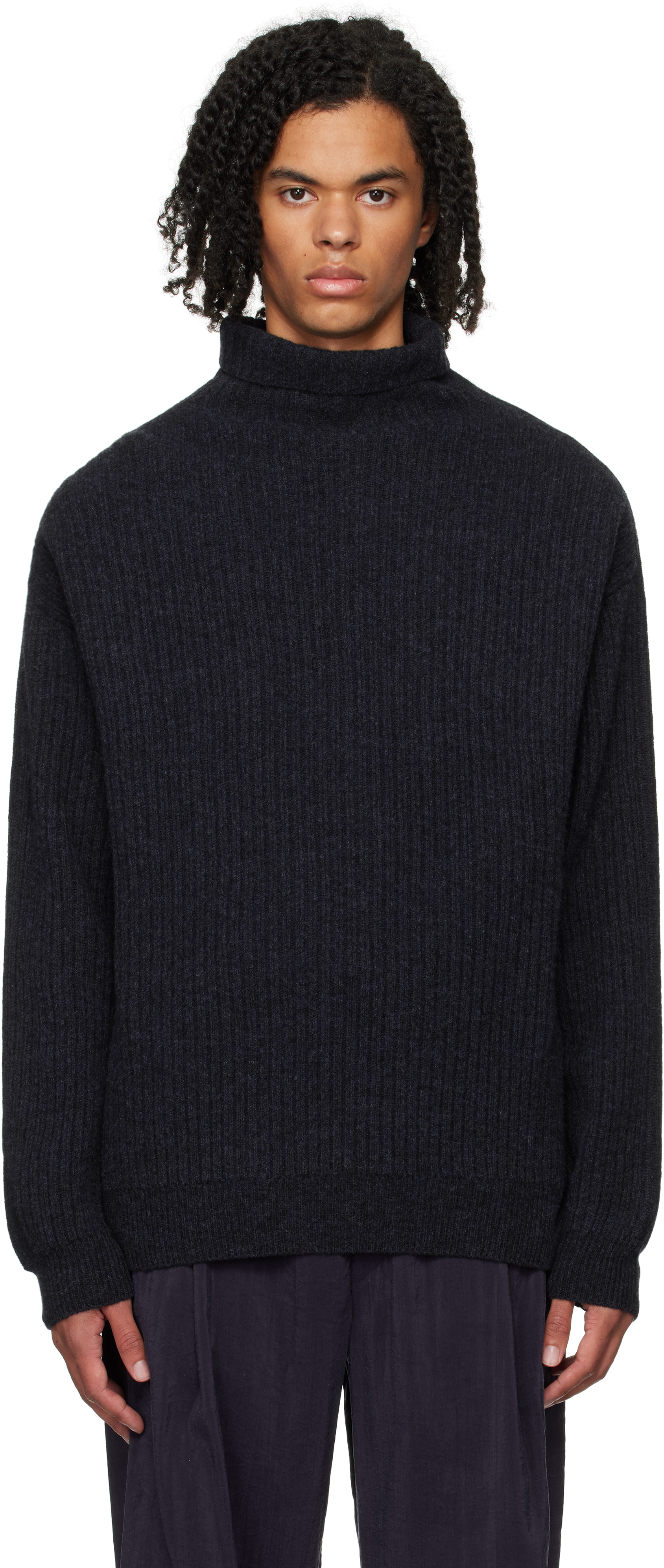 Shop Lemaire Navy Felted Turtleneck In Bl806 Midnight Navy