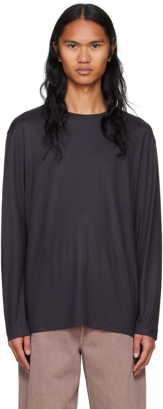 Shop Lemaire Black Heavy Silk Long Sleeve T-shirt In Bk997 Caviar