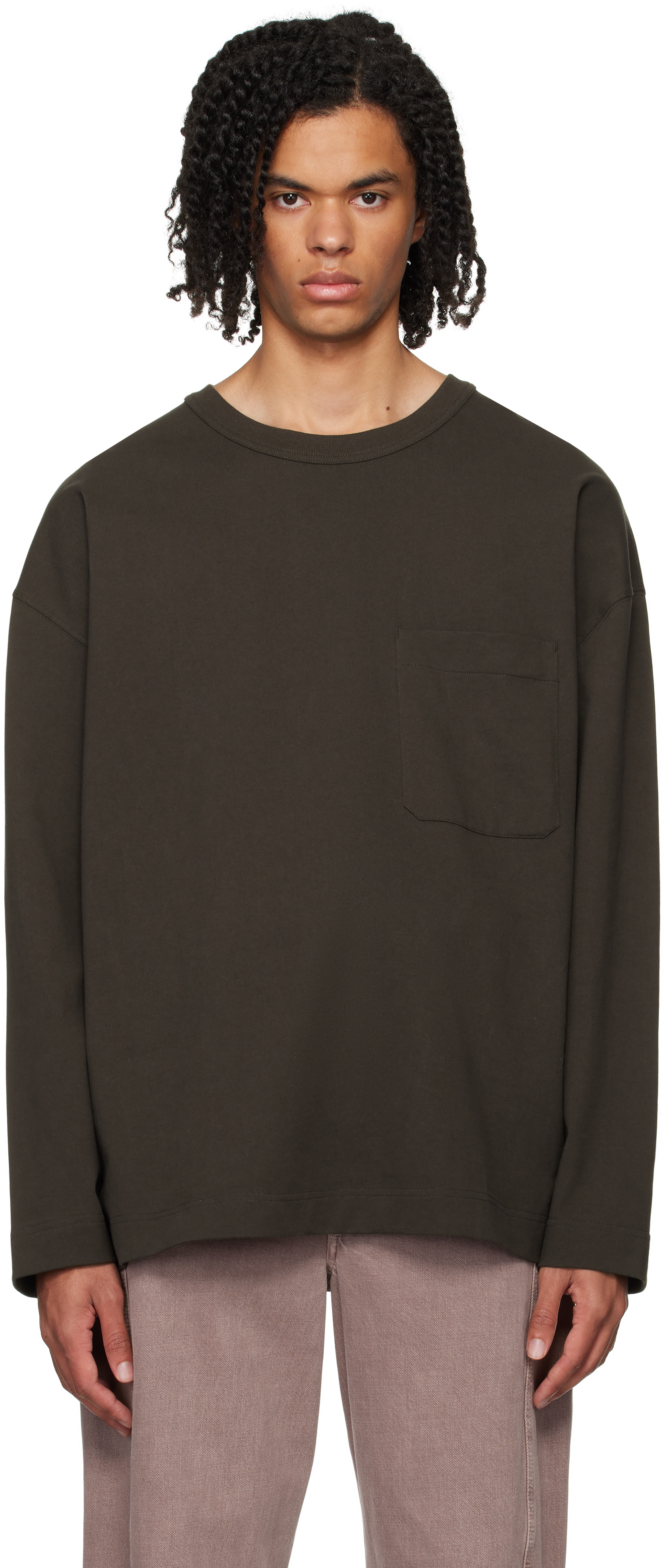 Shop Lemaire Brown Long Sleeve T-shirt In Br495 Espresso